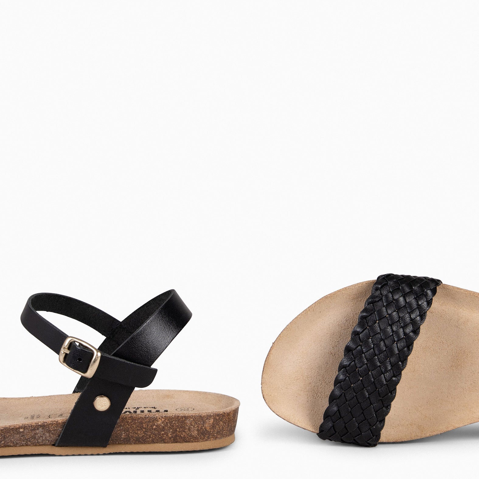 AIRE - BLACK BIO Flat Sandals with braided strap