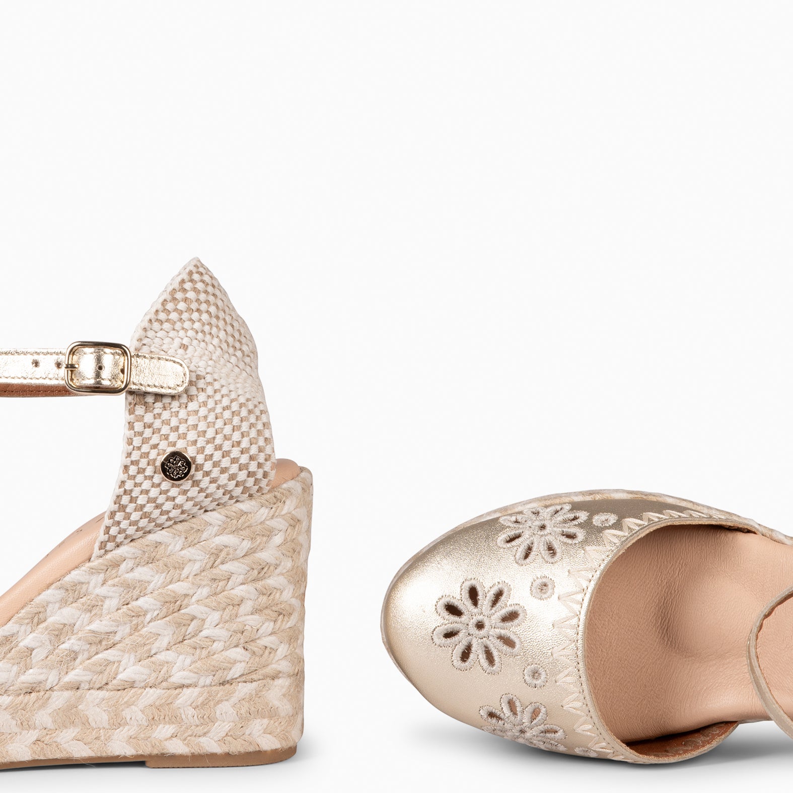 CASARES - Espadrilles en cuir brodé DORÉ