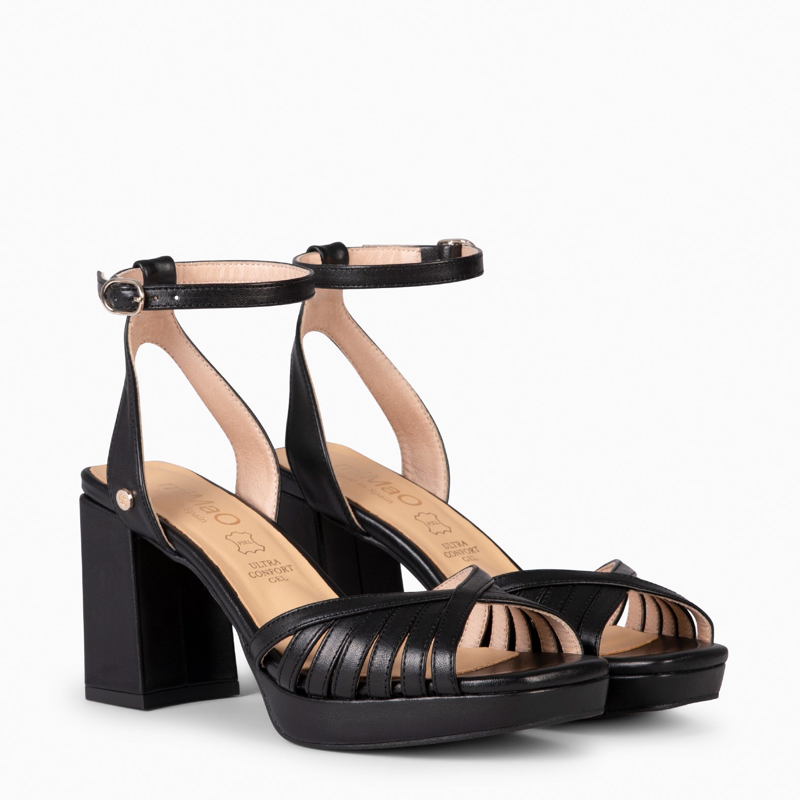 CRISTEL - SANDALIAS ELEGANTES DE TACÓN DE VESTIR NEGRO