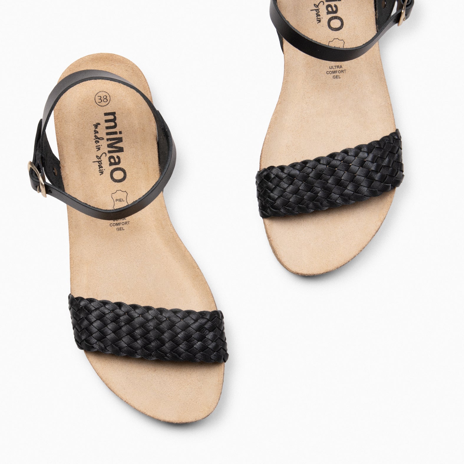 AIRE - BLACK BIO Flat Sandals with braided strap