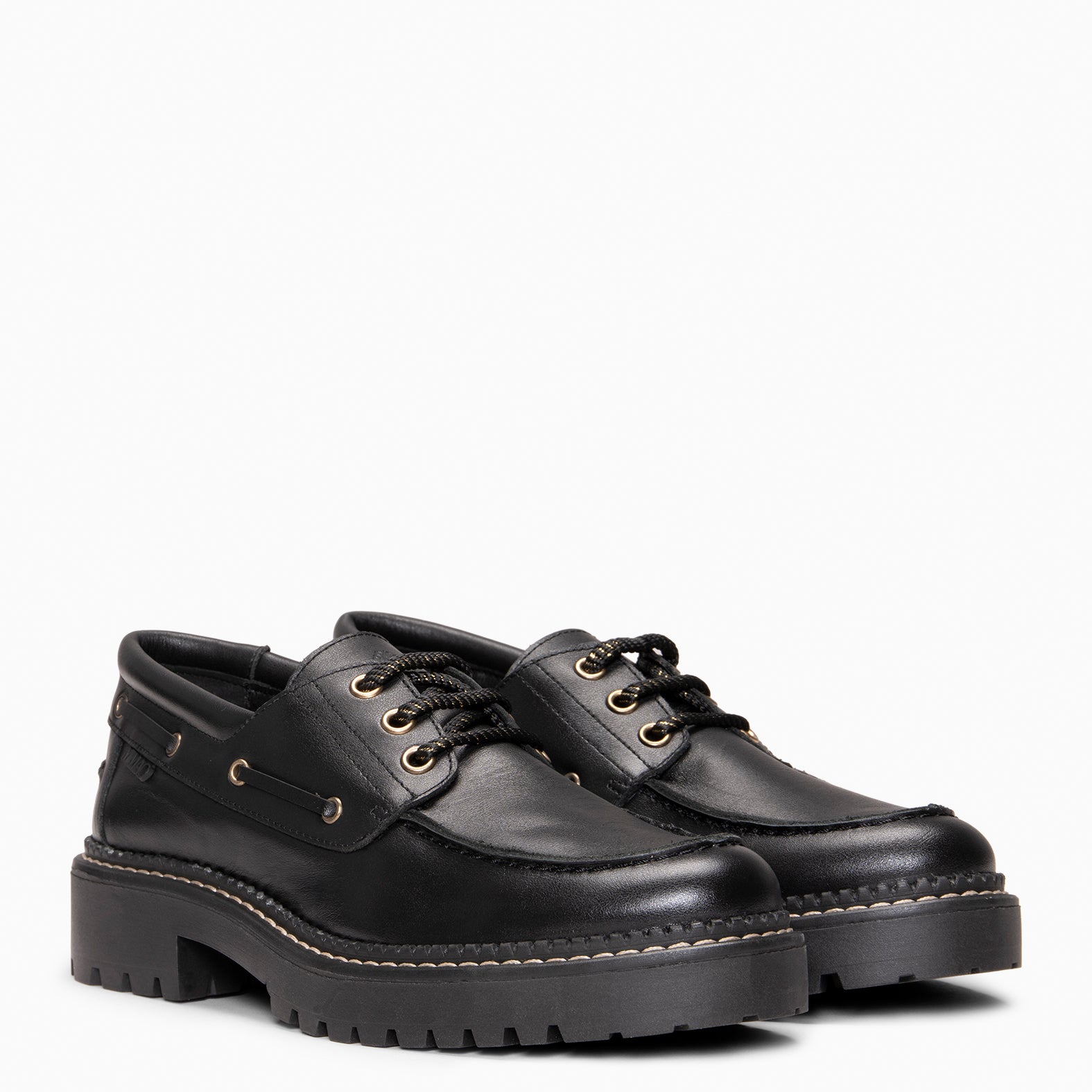 ADAMS - Náuticos de piel con suela track NEGRO