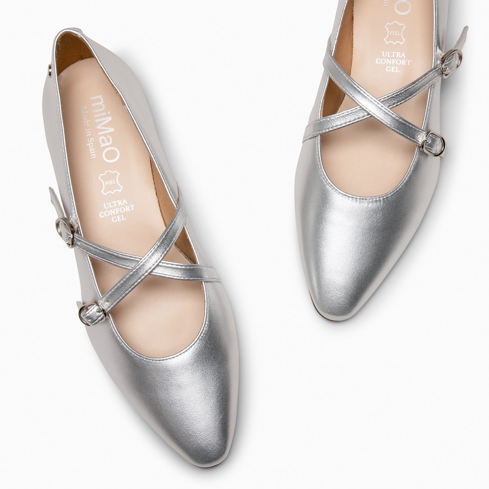 TERESA - SILVER Mary Janes low heeled with cross straps 