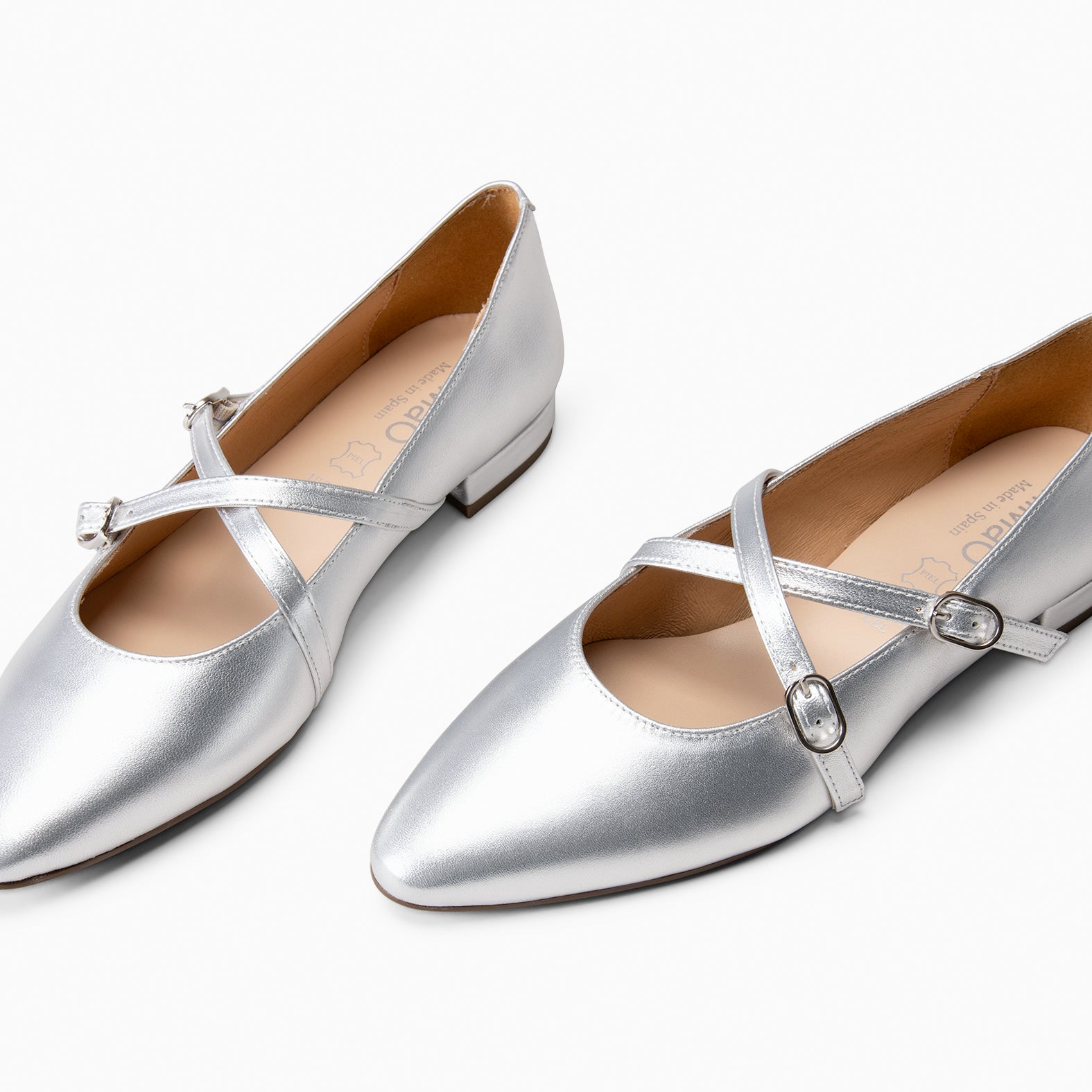 TERESA - SILVER Mary Janes low heeled with cross straps 