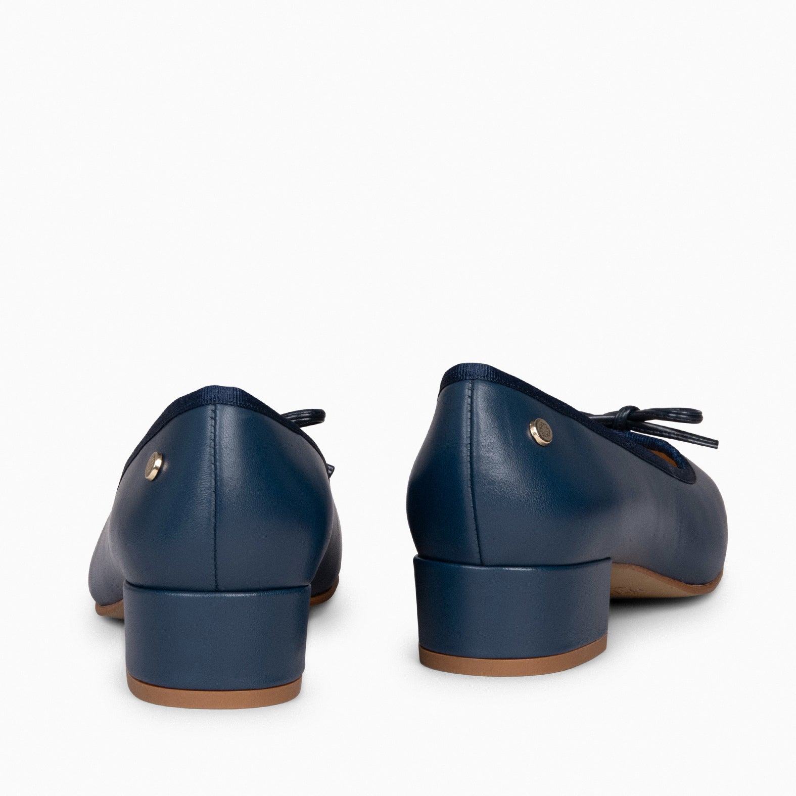 OPERA – Ballerines à talon en cuir BLEU MARINE