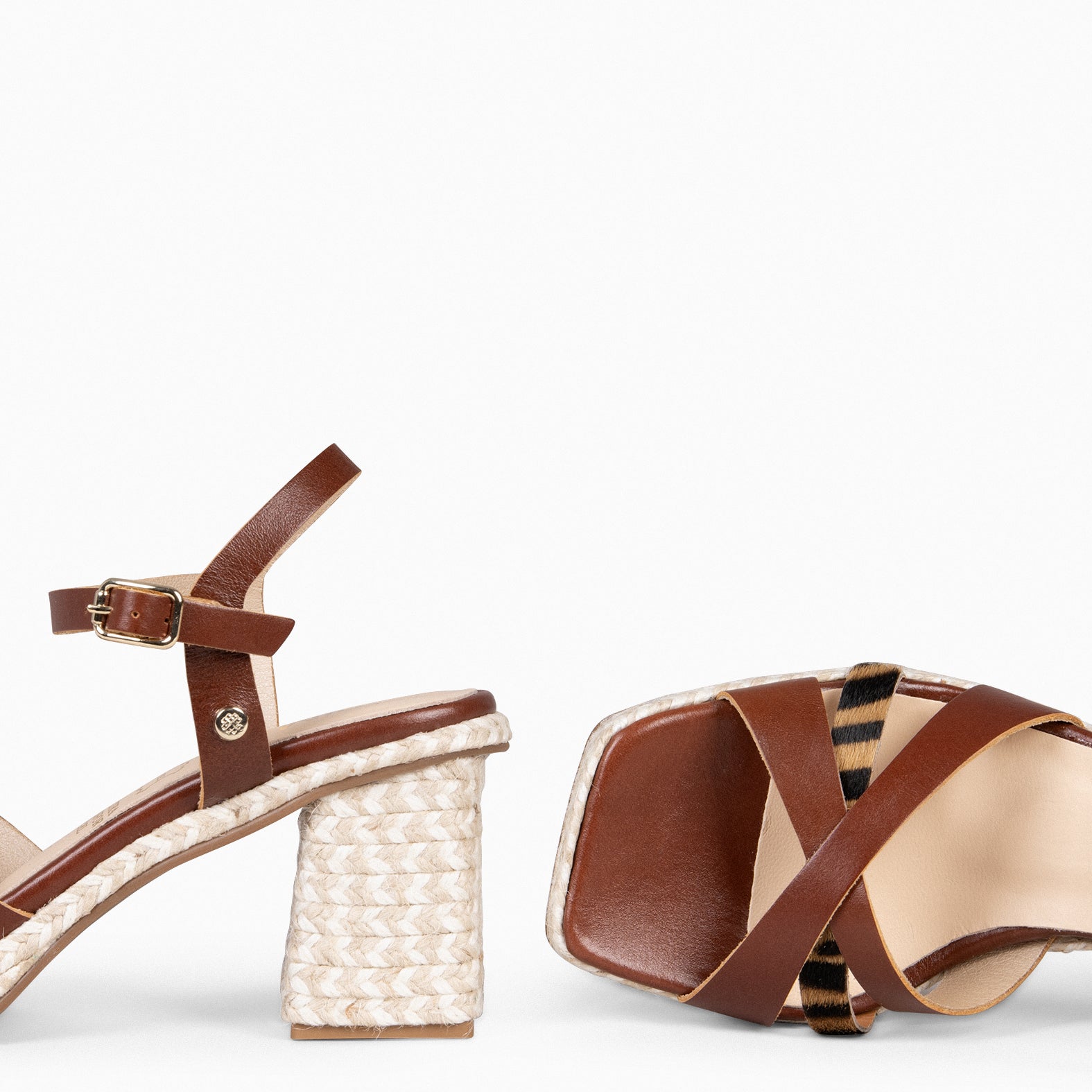 ANNA - Sandales à talon carré en jute LÉOPARD