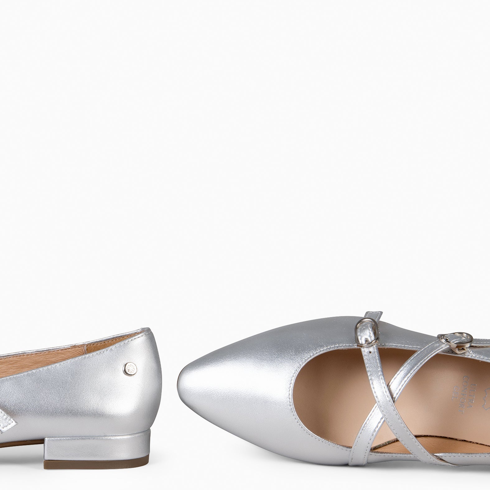 TERESA - SILVER Mary Janes low heeled with cross straps 