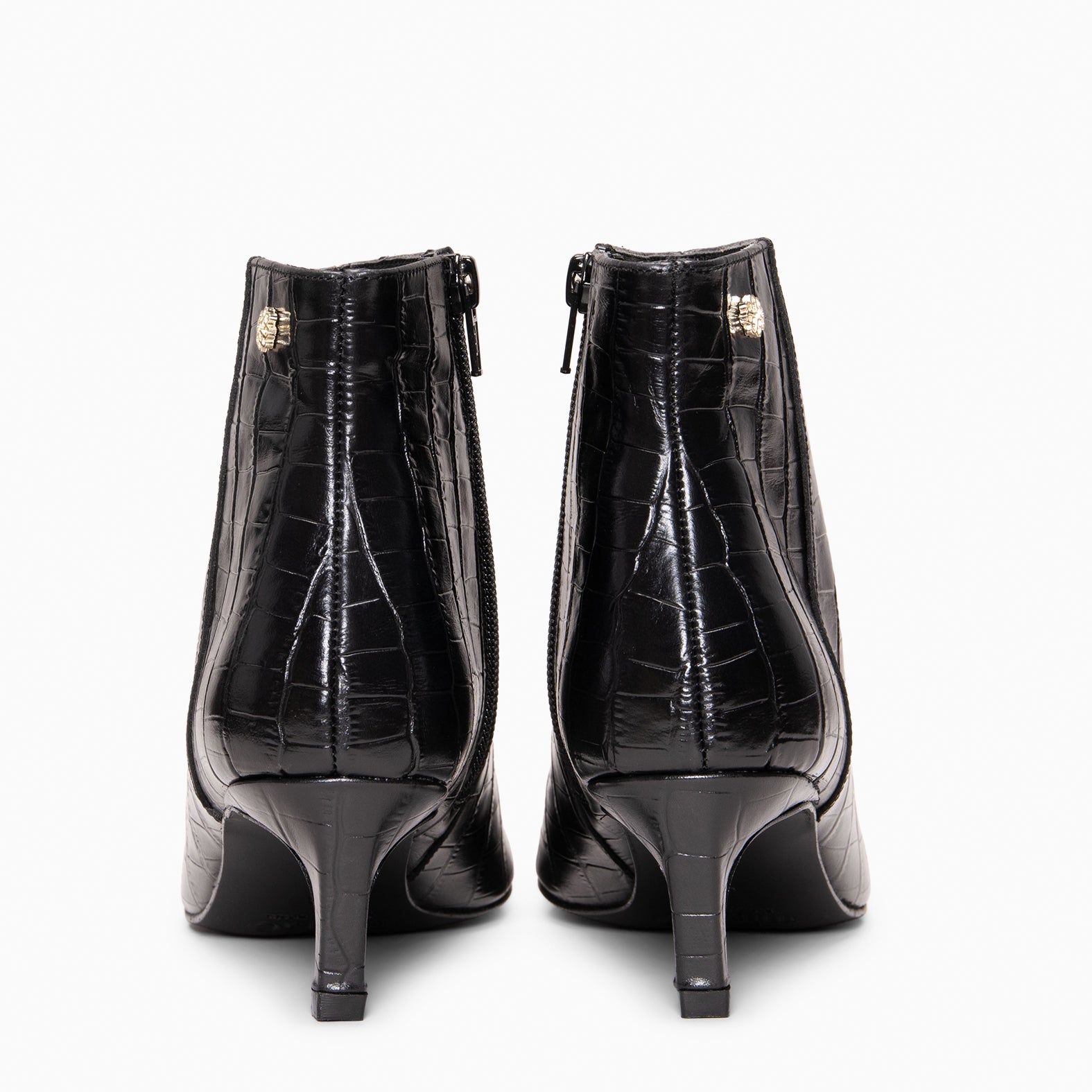 DUNDY - Bottines à talon fin en cuir effet CROCO NOIR