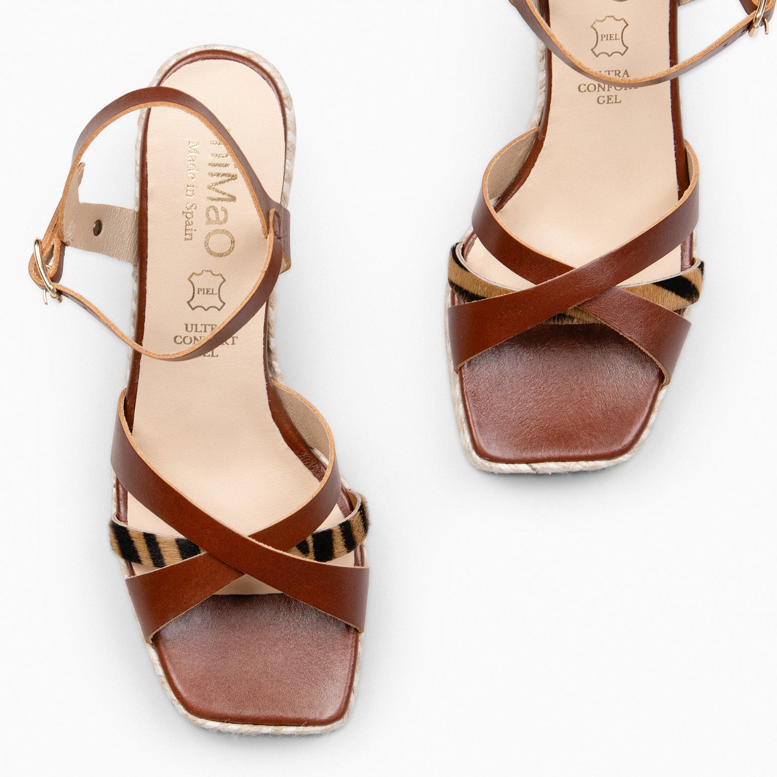 ANNA - Sandales à talon carré en jute LÉOPARD