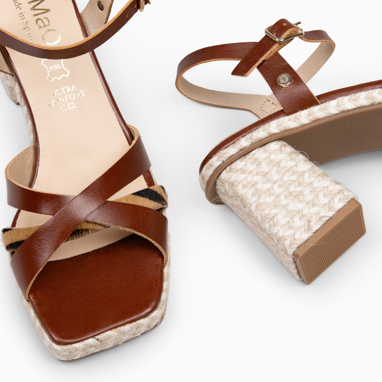 ANNA - Sandales à talon carré en jute LÉOPARD