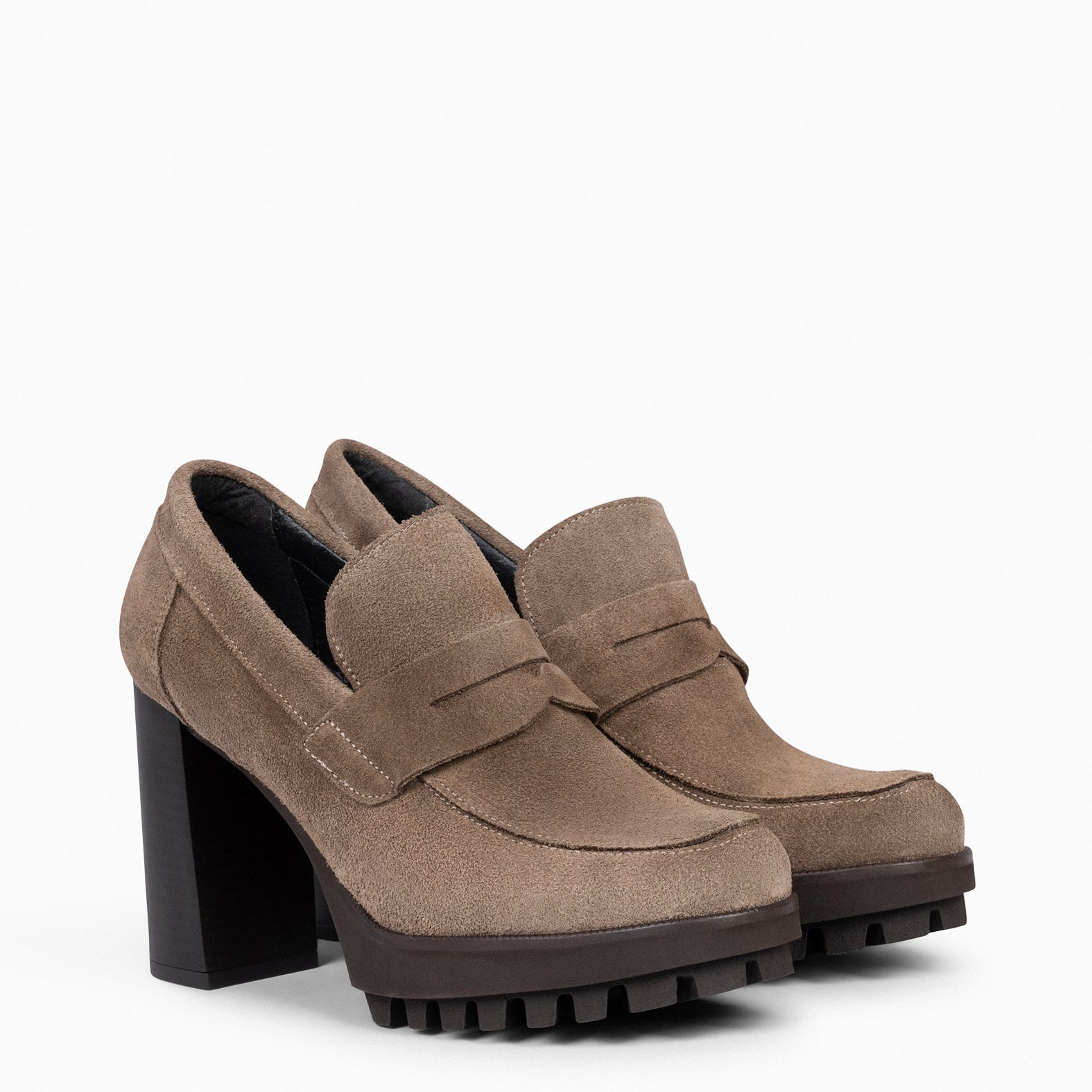 TREND – TAUPE high heel moccasins with platform 