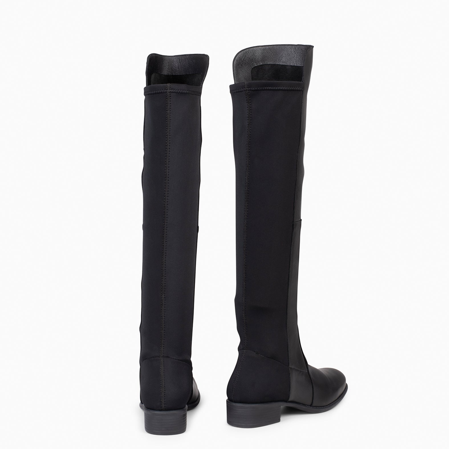 ELASTIC – BLACK knee-high and low heel boot