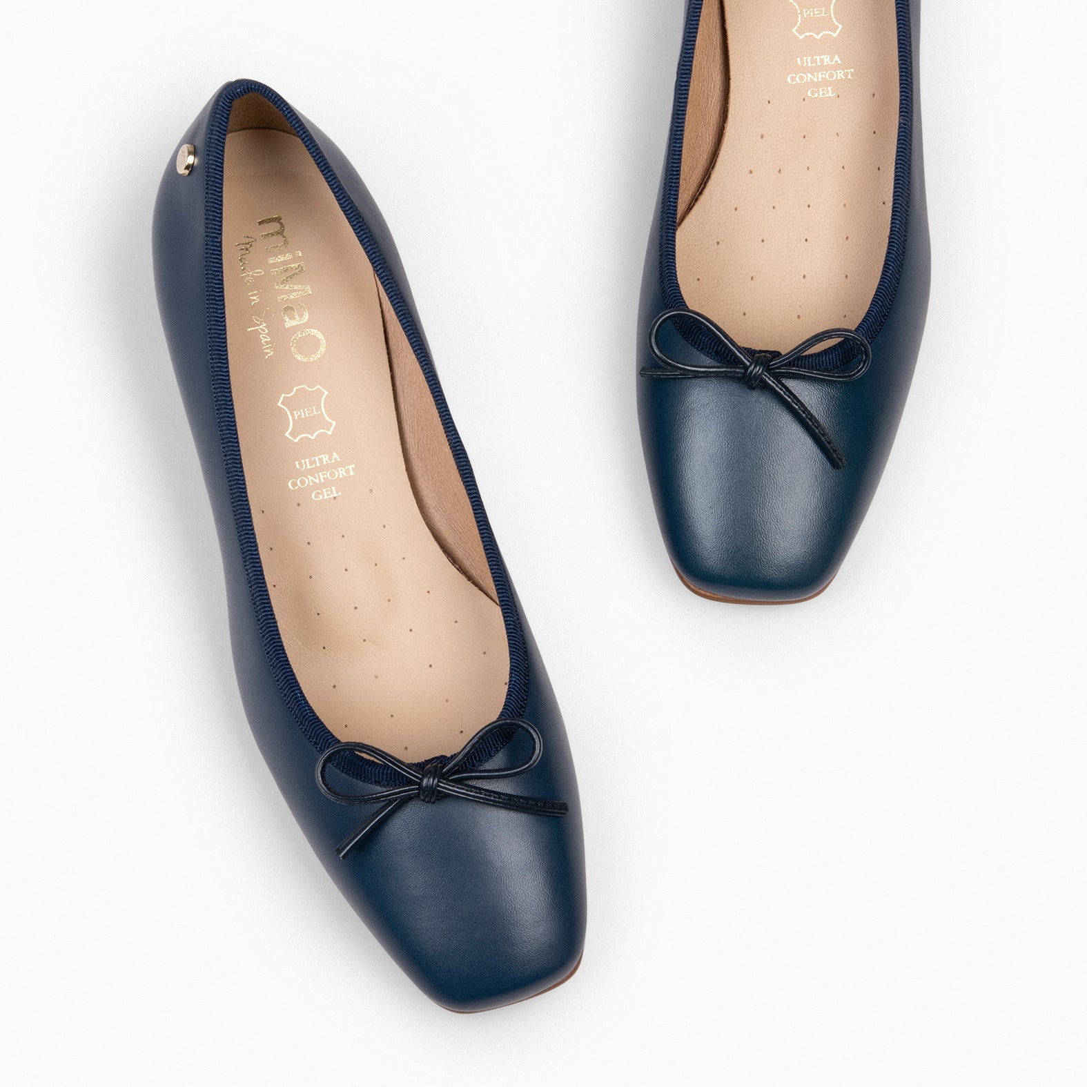 OPERA – Ballerines à talon en cuir BLEU MARINE