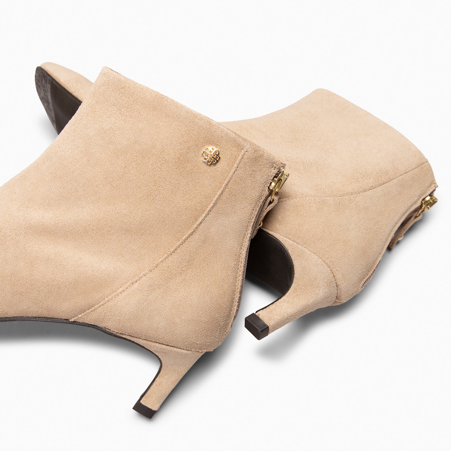 LUISA - BEIGE leather kitten heel ankle boots with zip