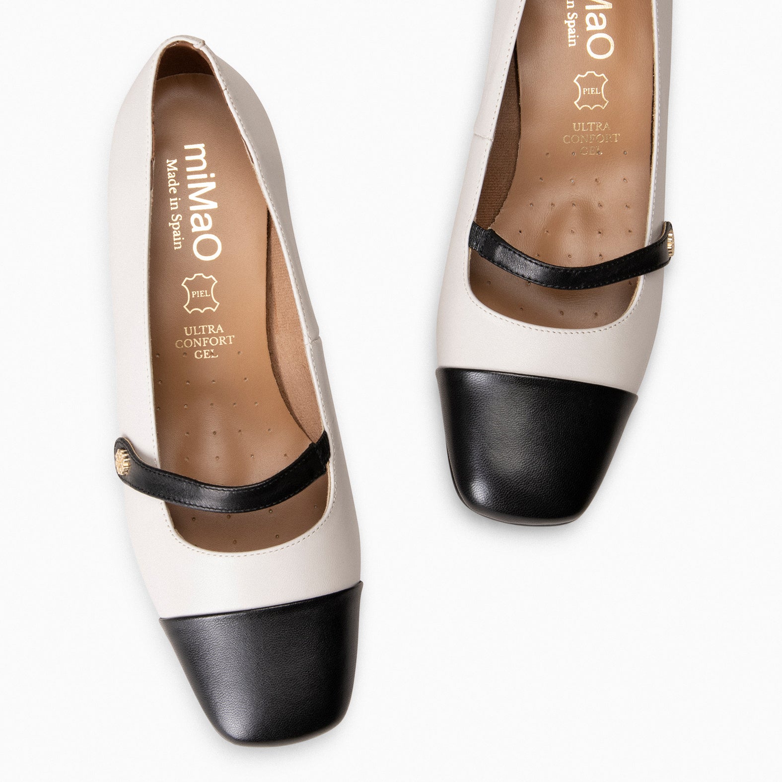 MARGOT – BEIGE Heel Mary-Jane with BLACK toe