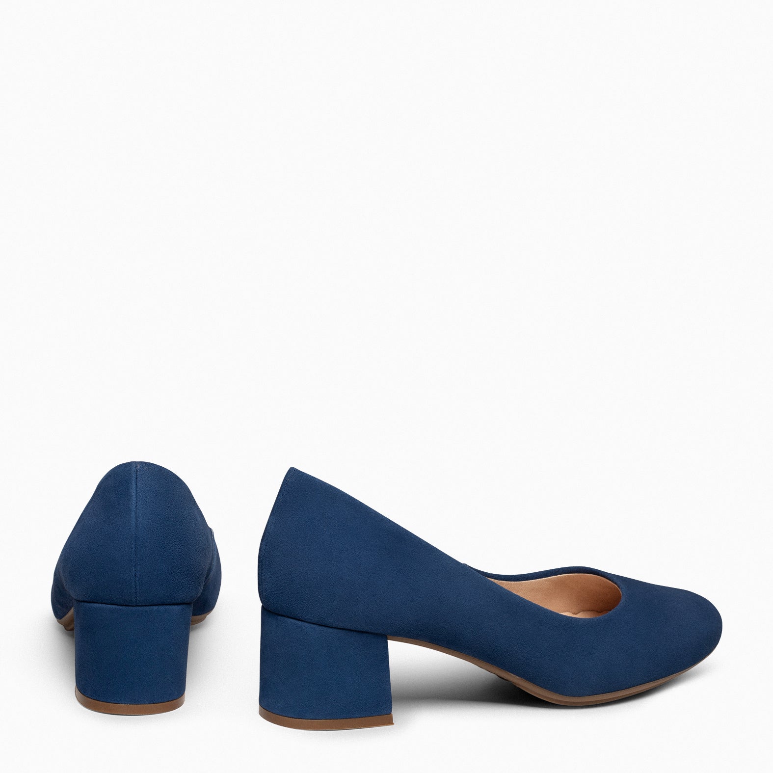URBAN ROUND NAVY SUEDE LEATHER LOW HEELS miMaO ®