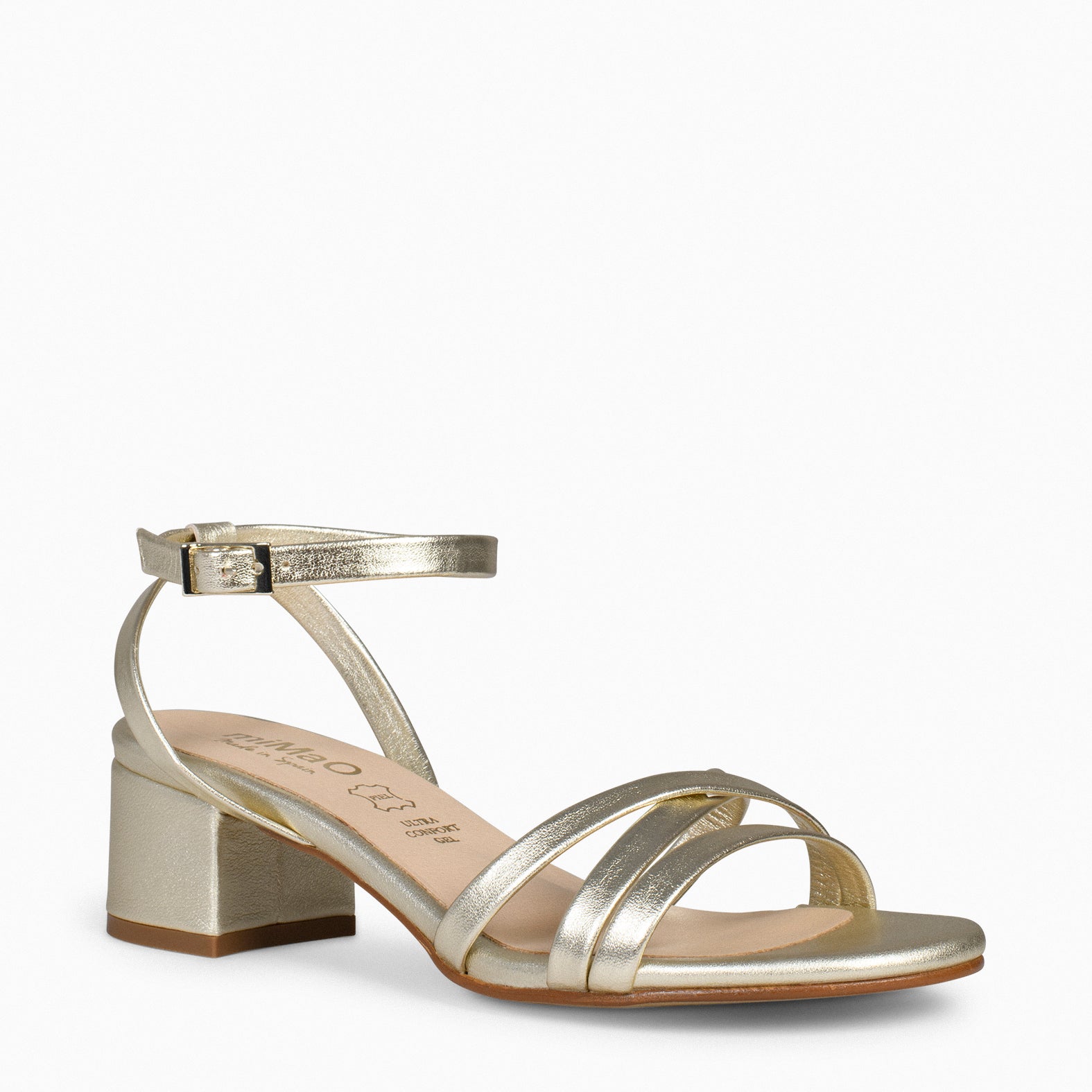 VIENA – GOLDEN SANDAL WITH THIN STRAPS AND LOW HEEL