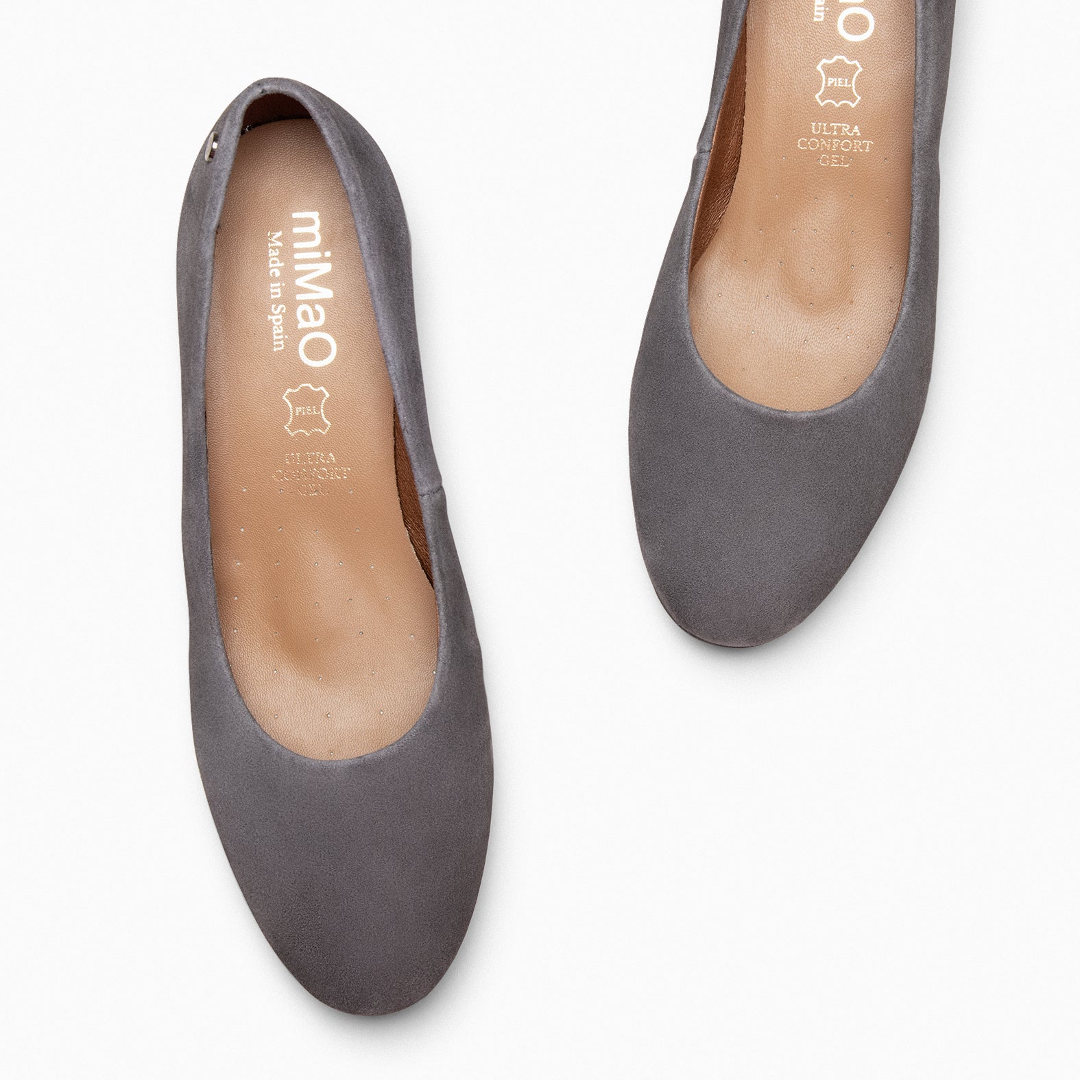 URBAN ROUND – GREY suede leather low heels