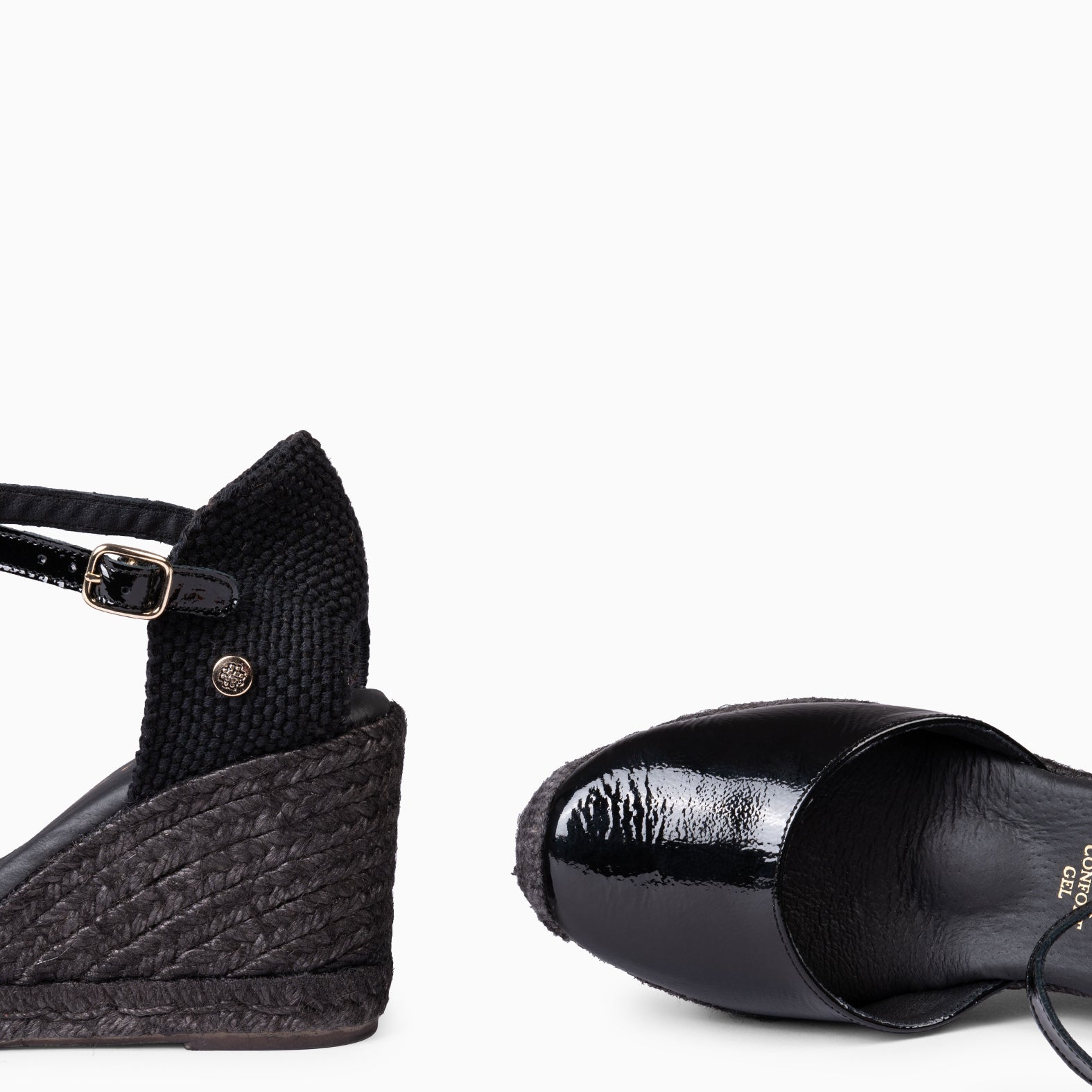 NERJA CHAROL - Espadrilles à talon haut en cuir vernis NOIR
