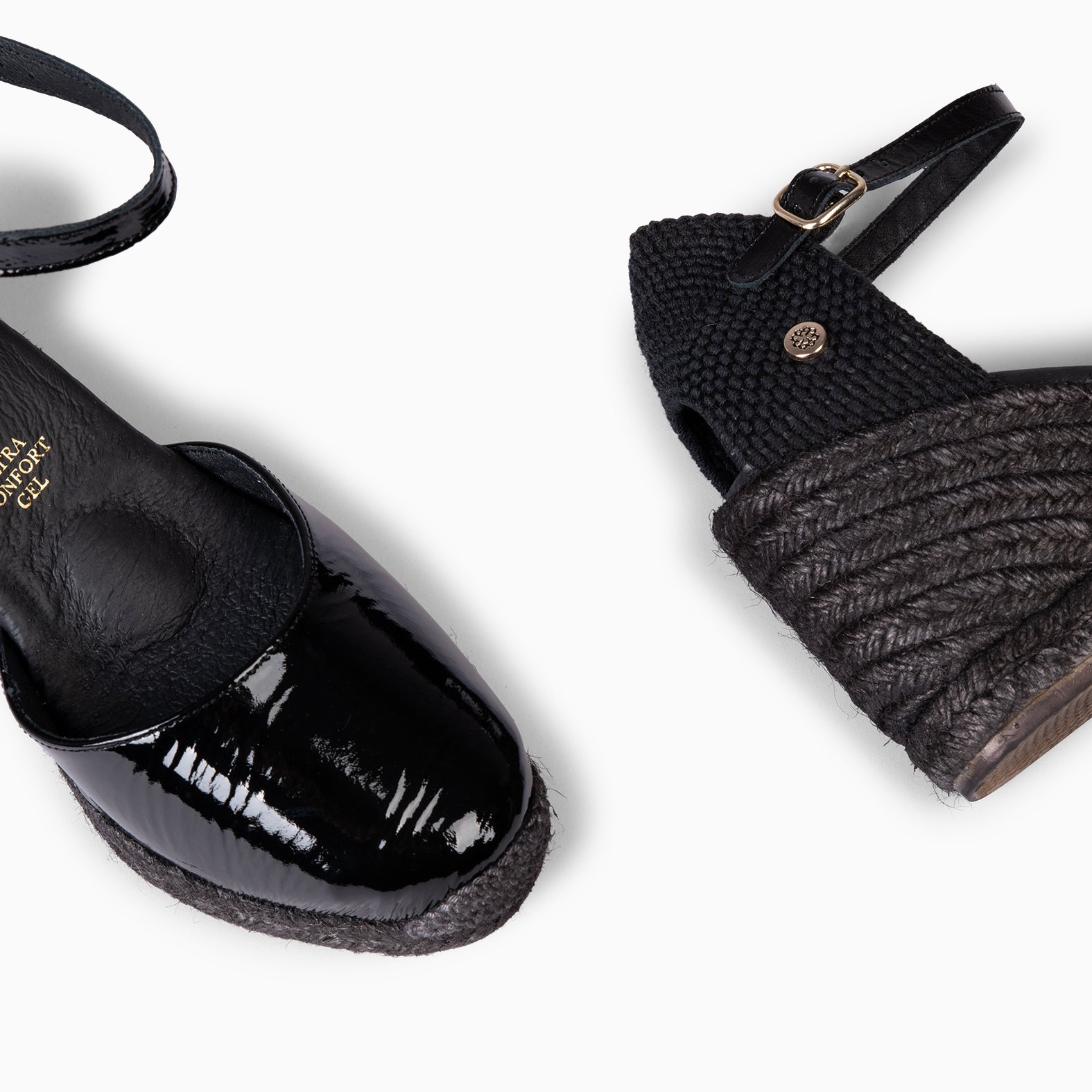 NERJA CHAROL - Espadrilles à talon haut en cuir vernis NOIR