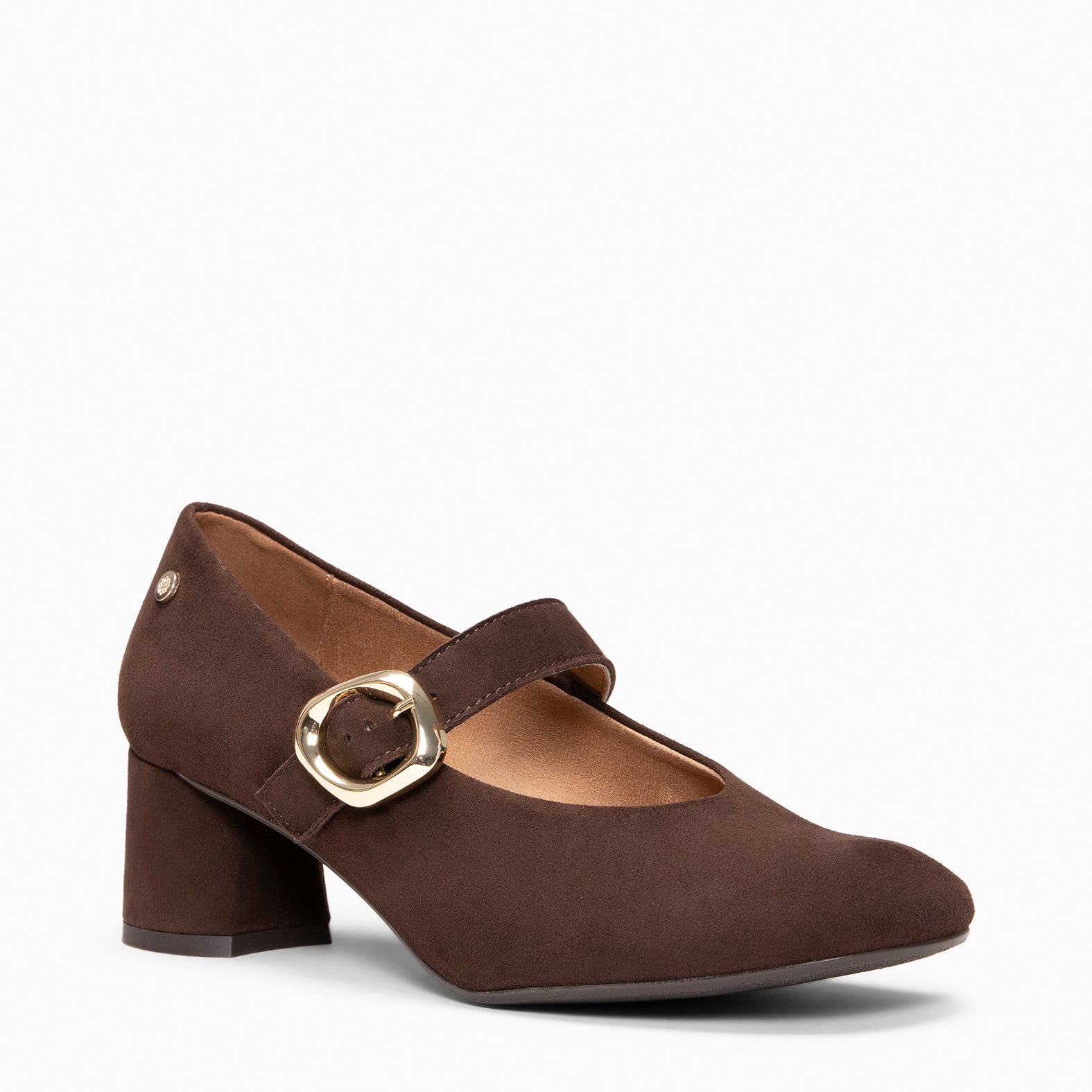MILA - Mary jane à talon en daim MARRON