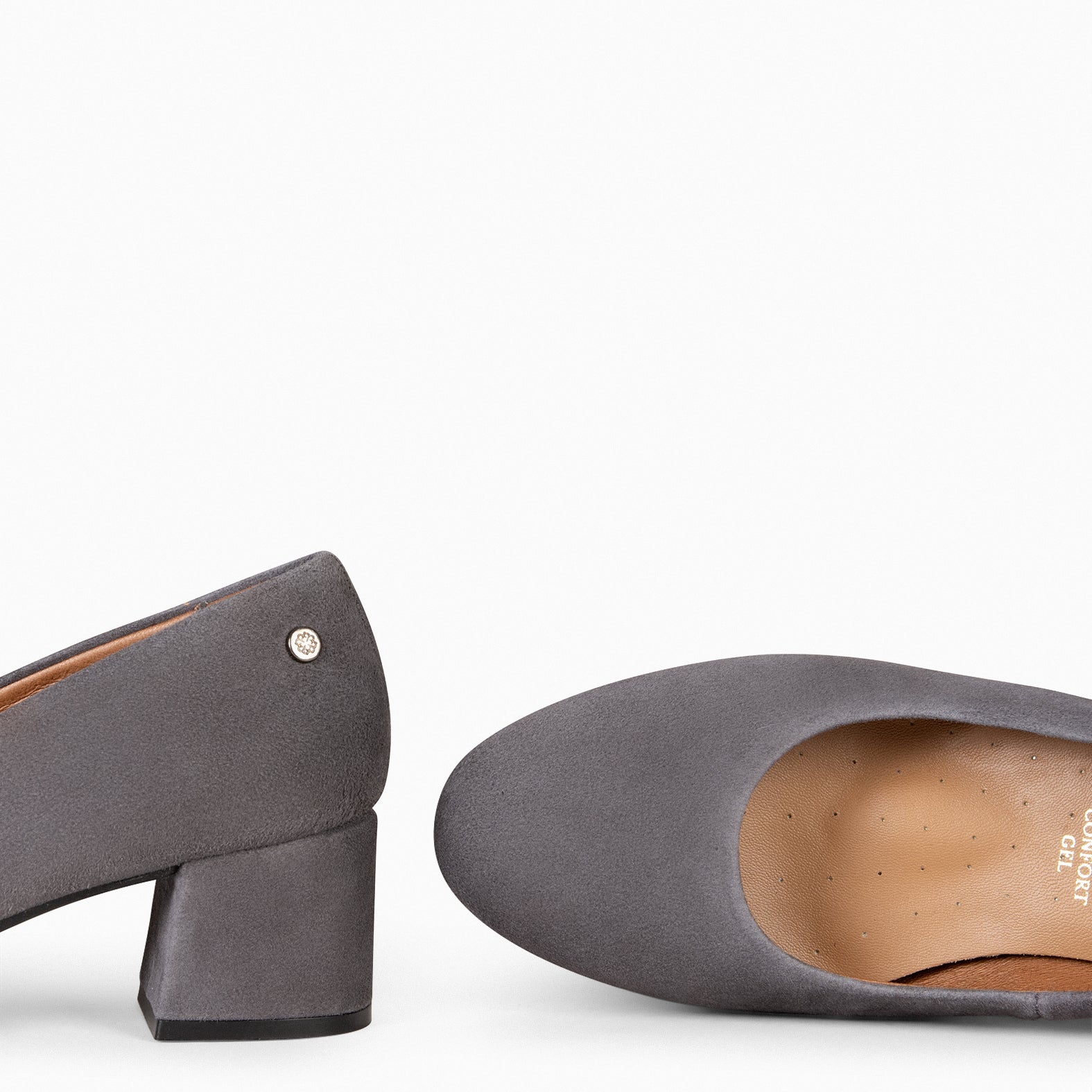 URBAN ROUND – GREY suede leather low heels