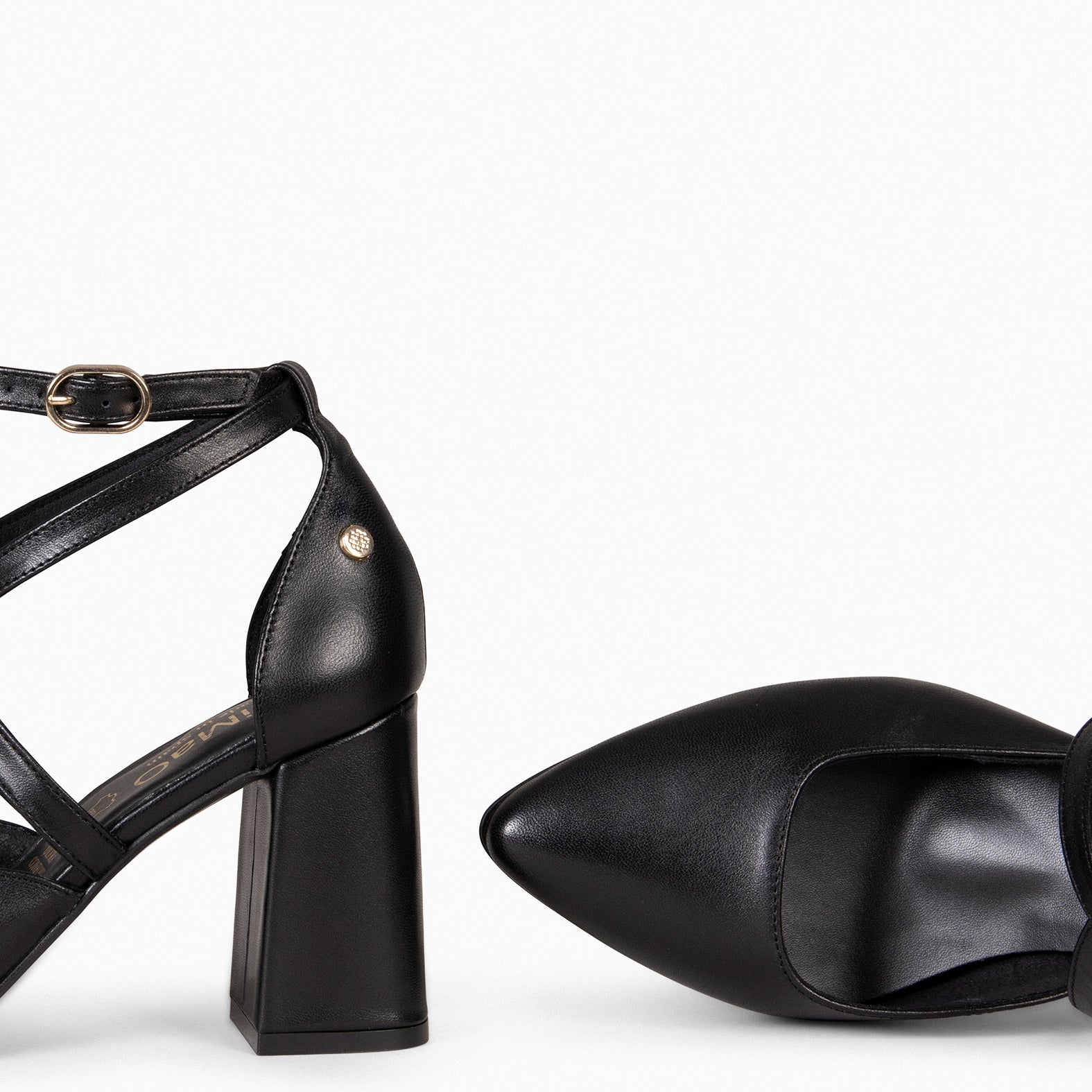 ARIEL - Escarpins à talon carré et lanières croisées NOIR