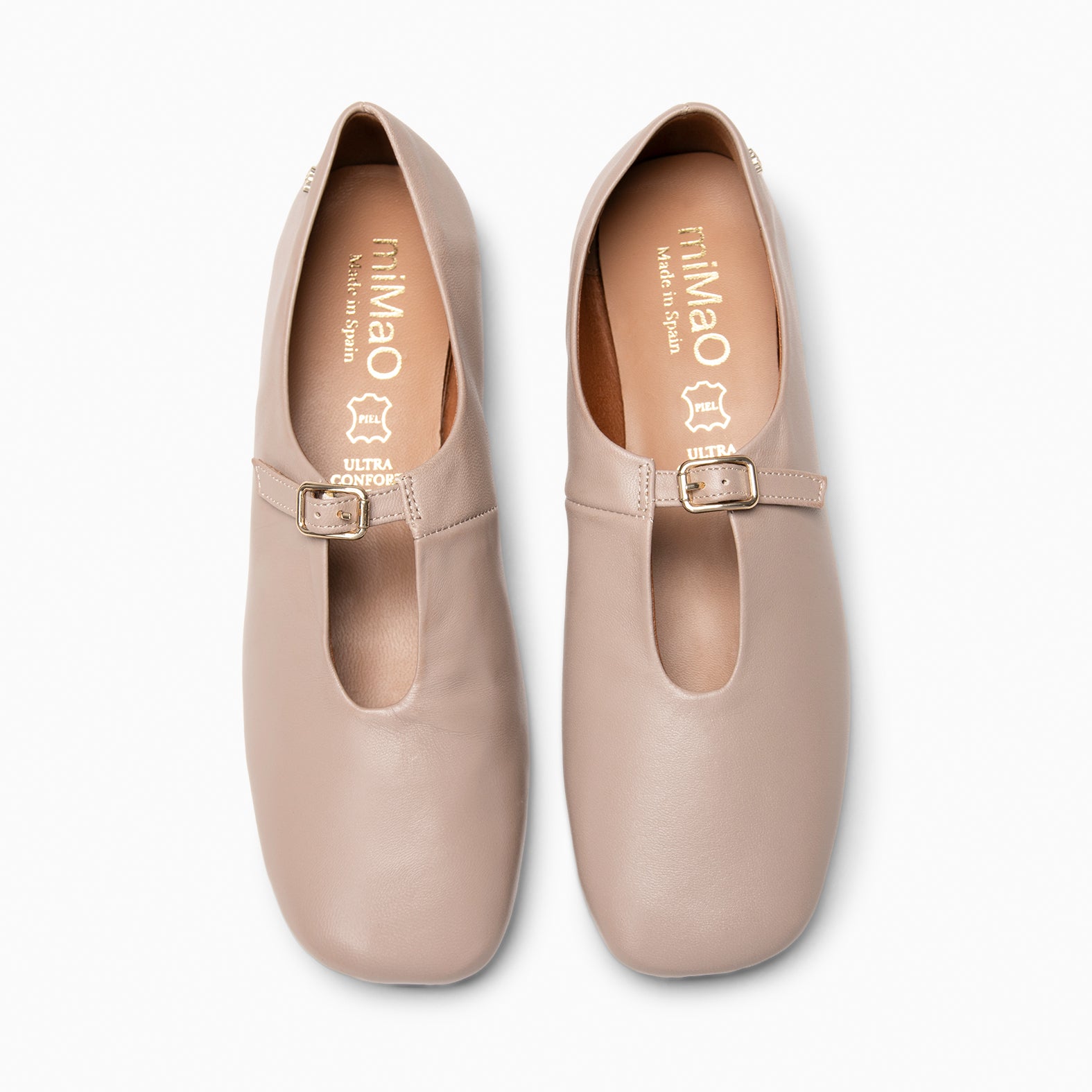 MANUELA - TAUPE Leather Flat Mary Janes