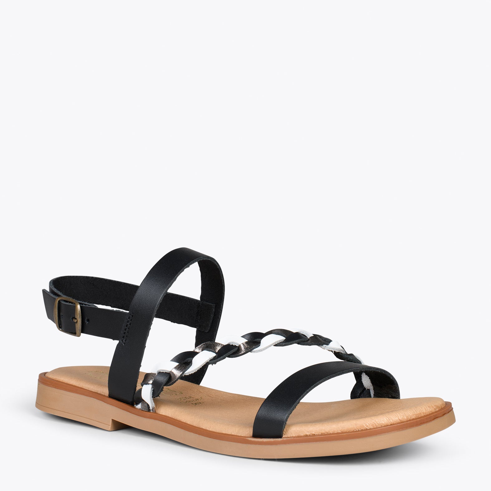 ASTER – BLACK flat sandals with buckle