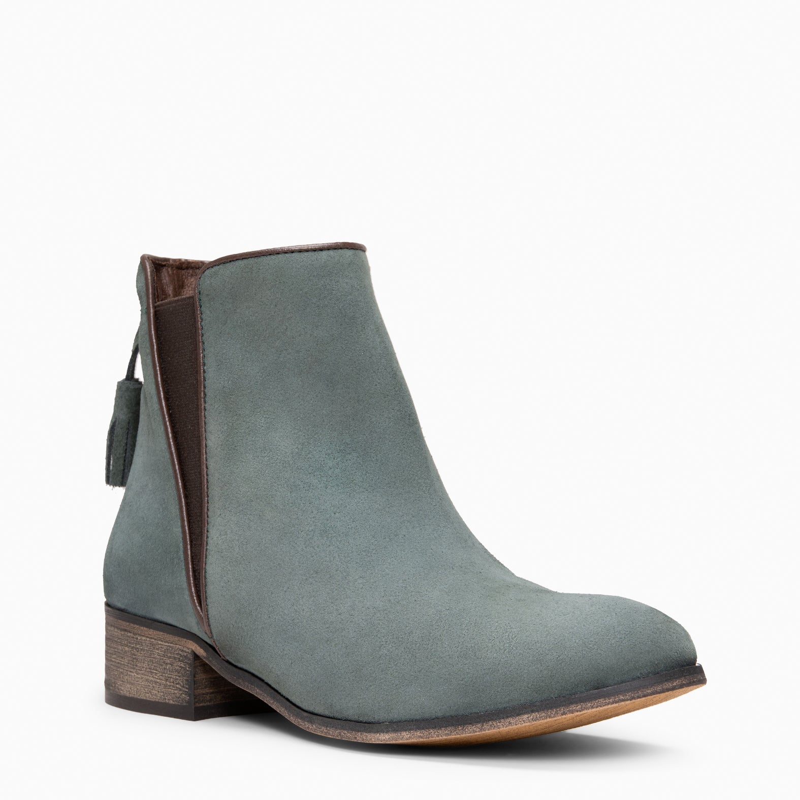 LEIRE - Botins Chelsea em couro de camurça hidrófuga VERDE