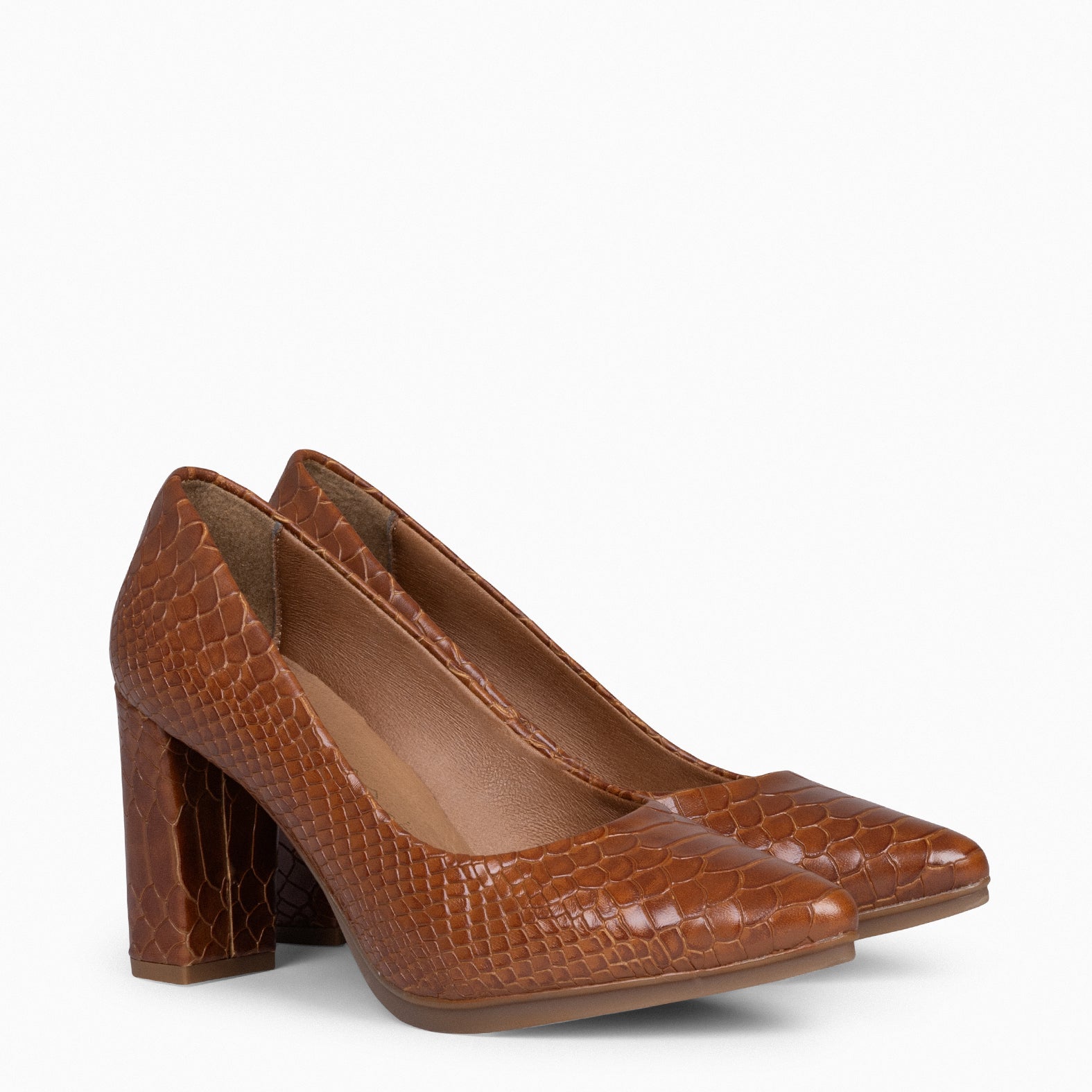 URBAN SAUVAGE – BROWN snake textured high heels