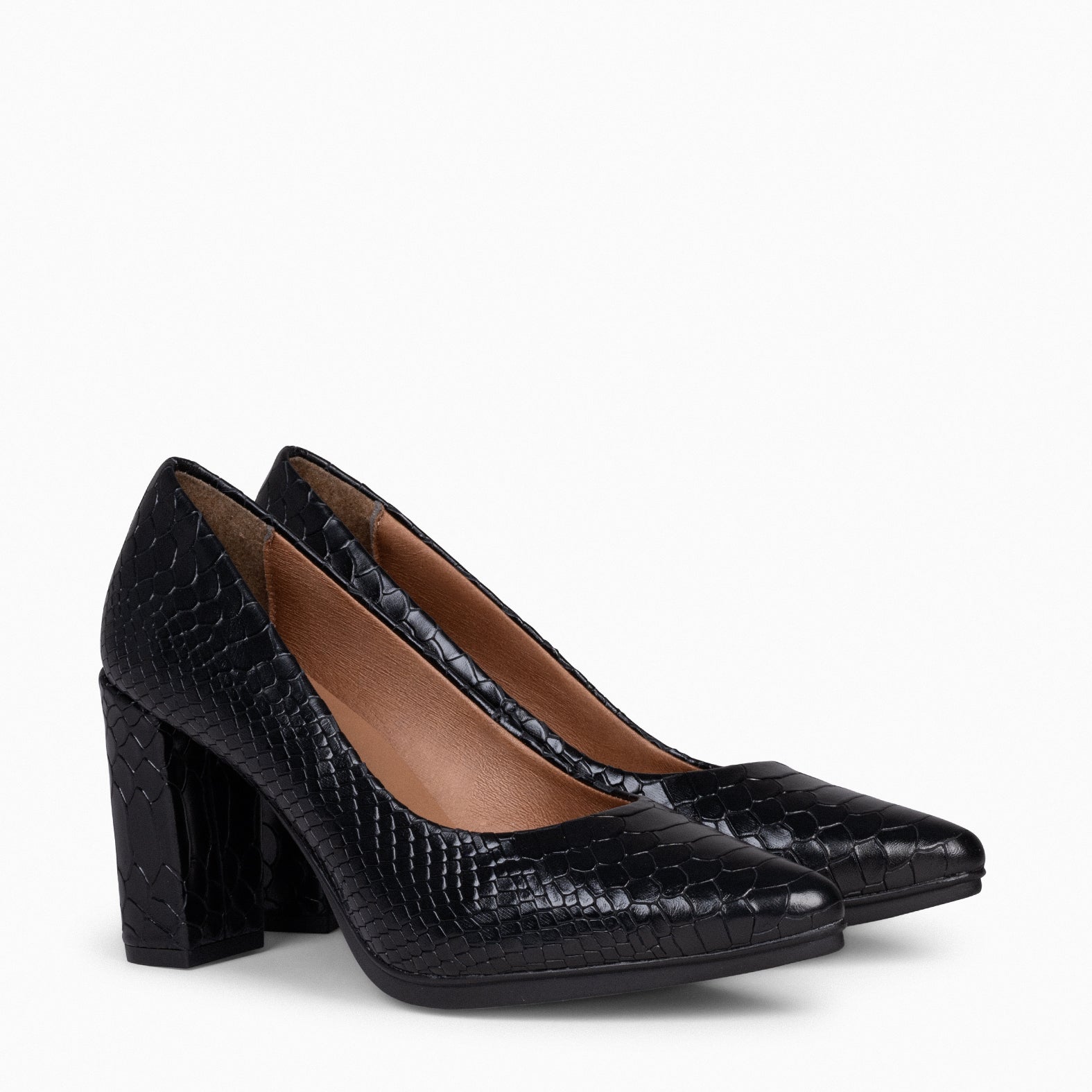 URBAN SAUVAGE – BLACK snake textured high heels