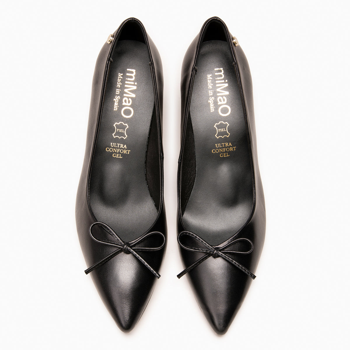 MONI - ZWART Leren pumps met dunne hak en strik