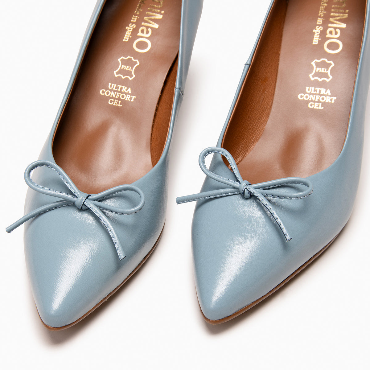 MONI - BLUE Leather pointed toe pumps with slim heel and bow