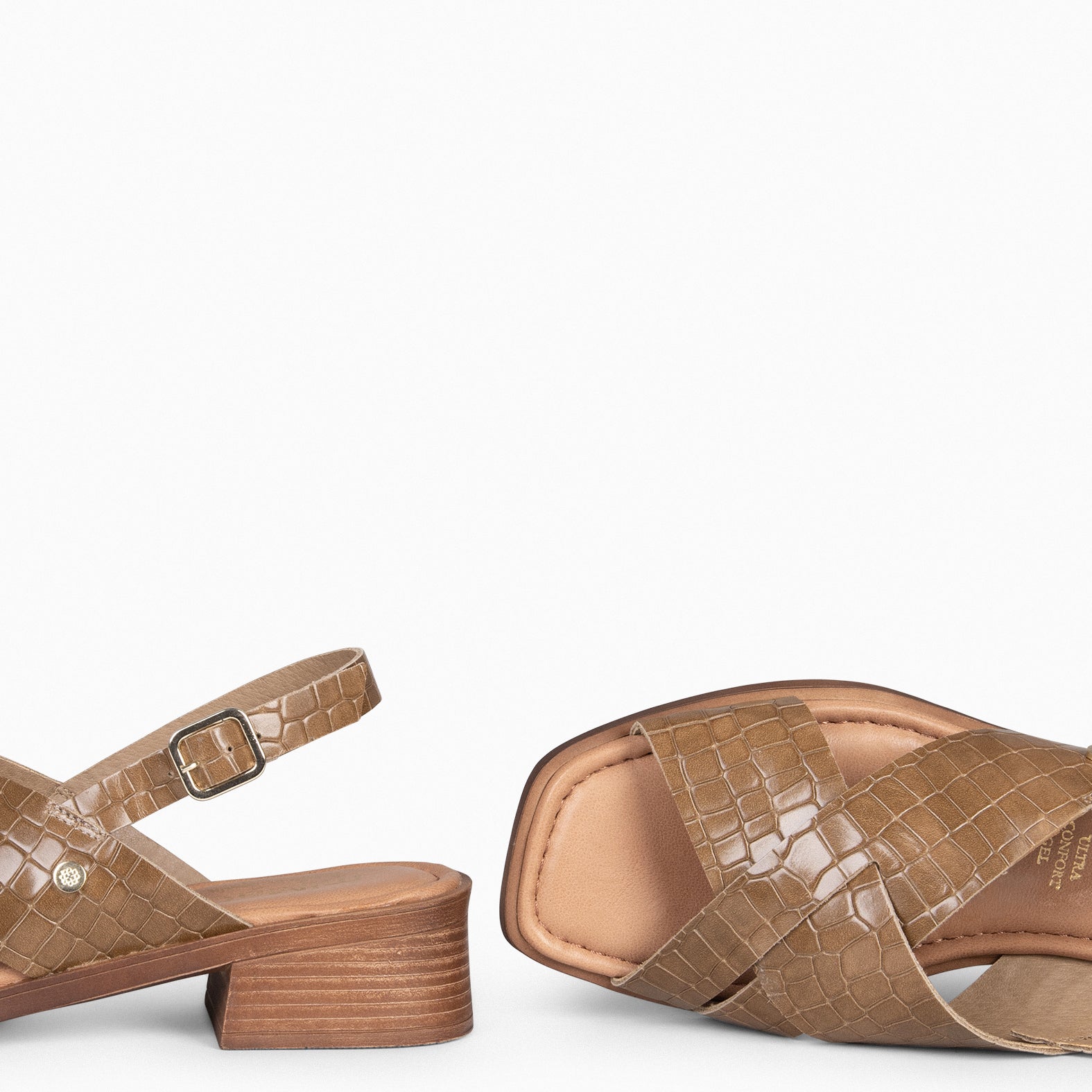 BETANIA - Sandales en cuir imitation croco TAUPE