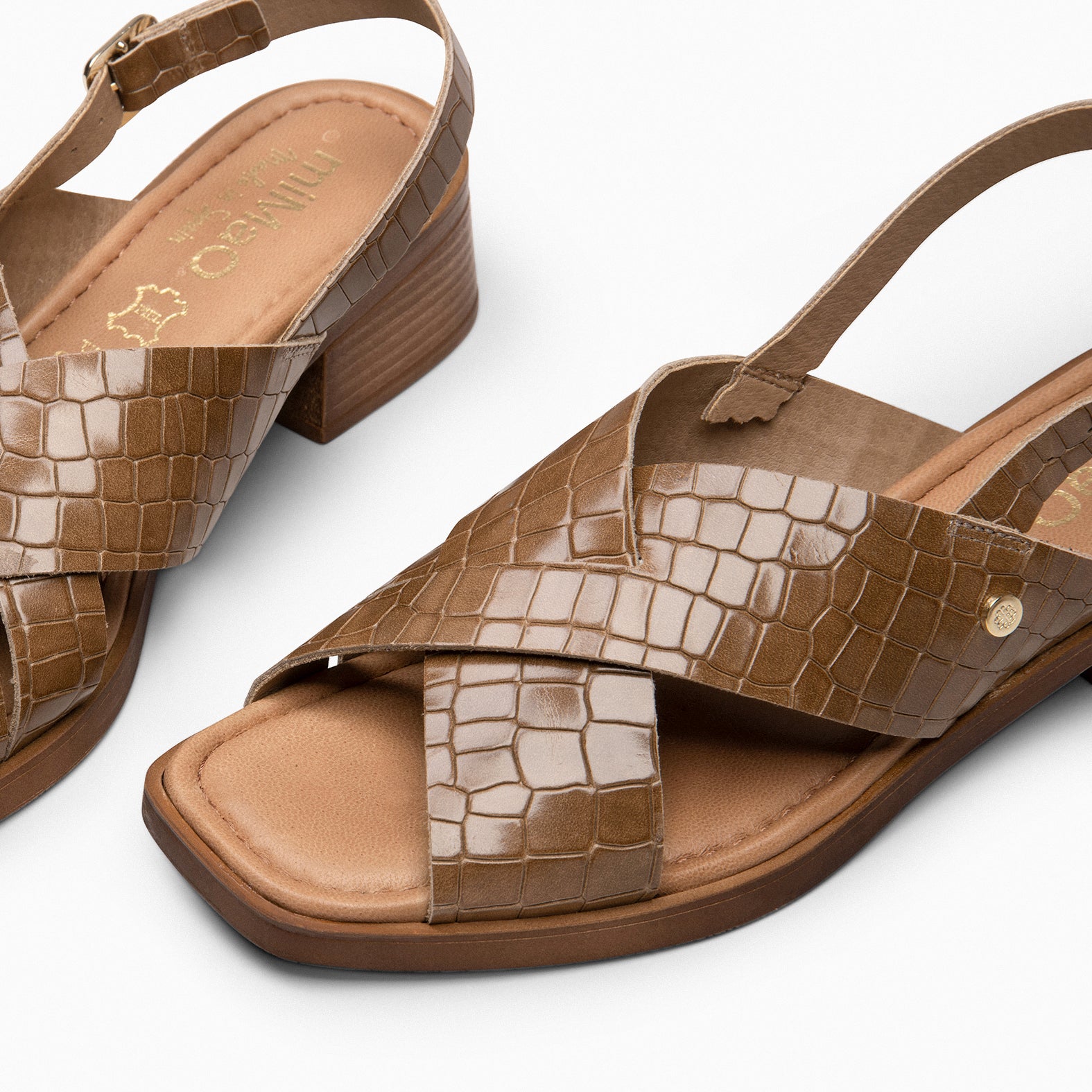 BETANIA - Sandales en cuir imitation croco TAUPE