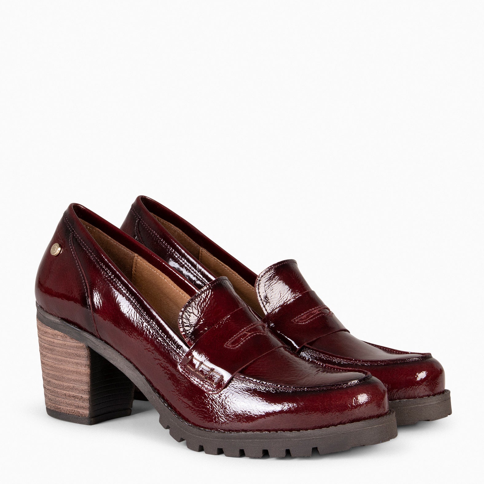 TREND S - Mocassin à talon en cuir vernis BORDEAUX