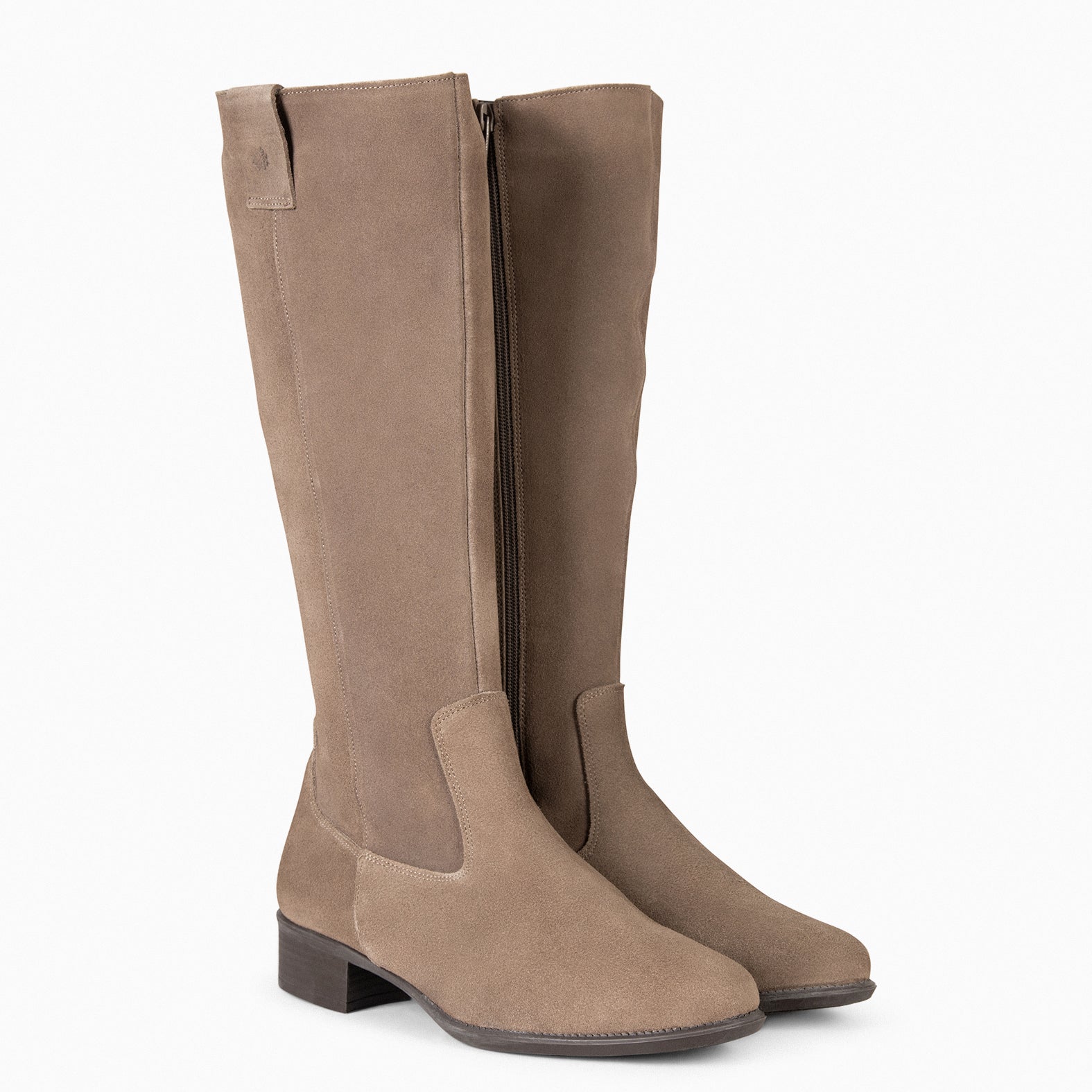 TEXAS – Bottes à petit talon en daim TAUPE