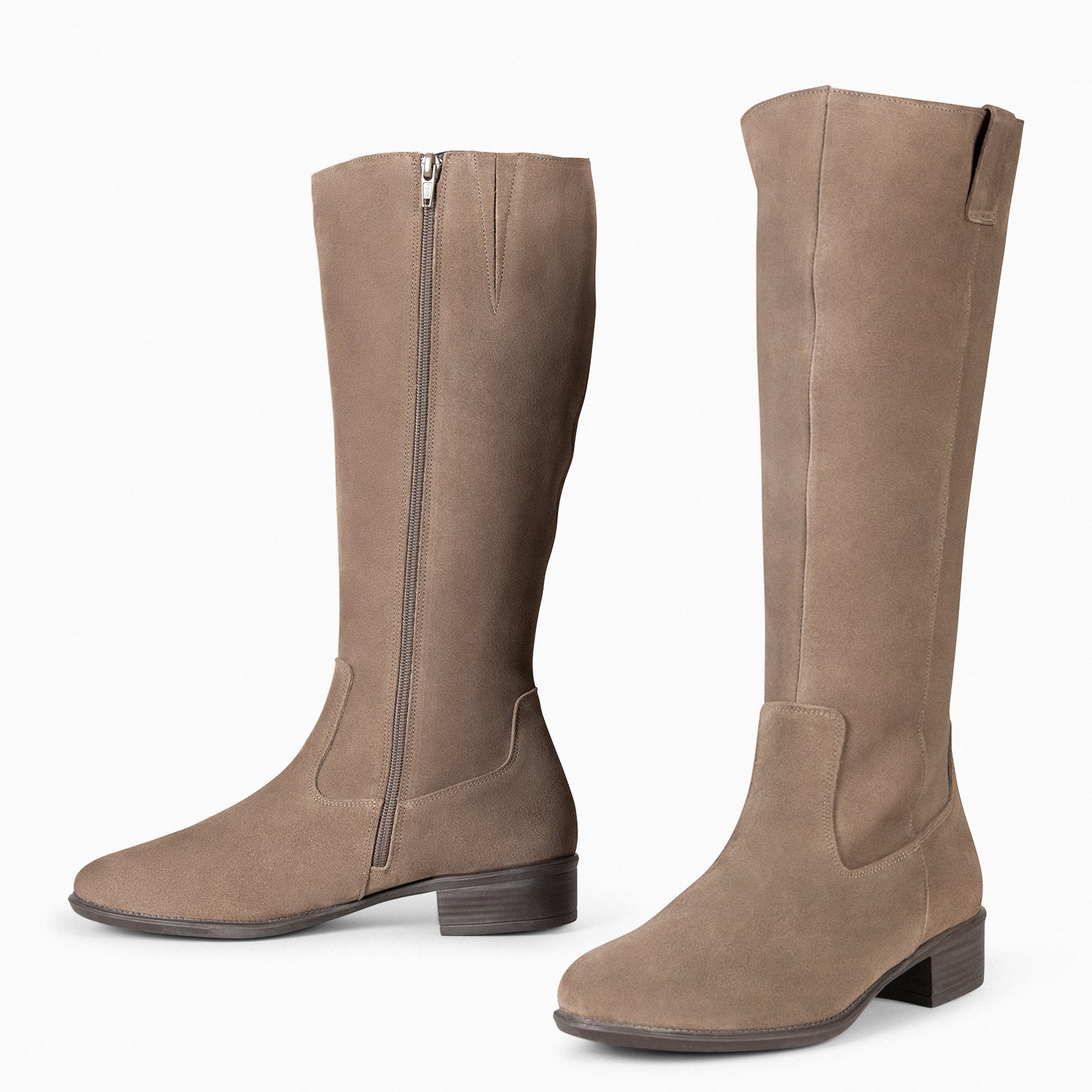 TEXAS – Bottes à petit talon en daim TAUPE