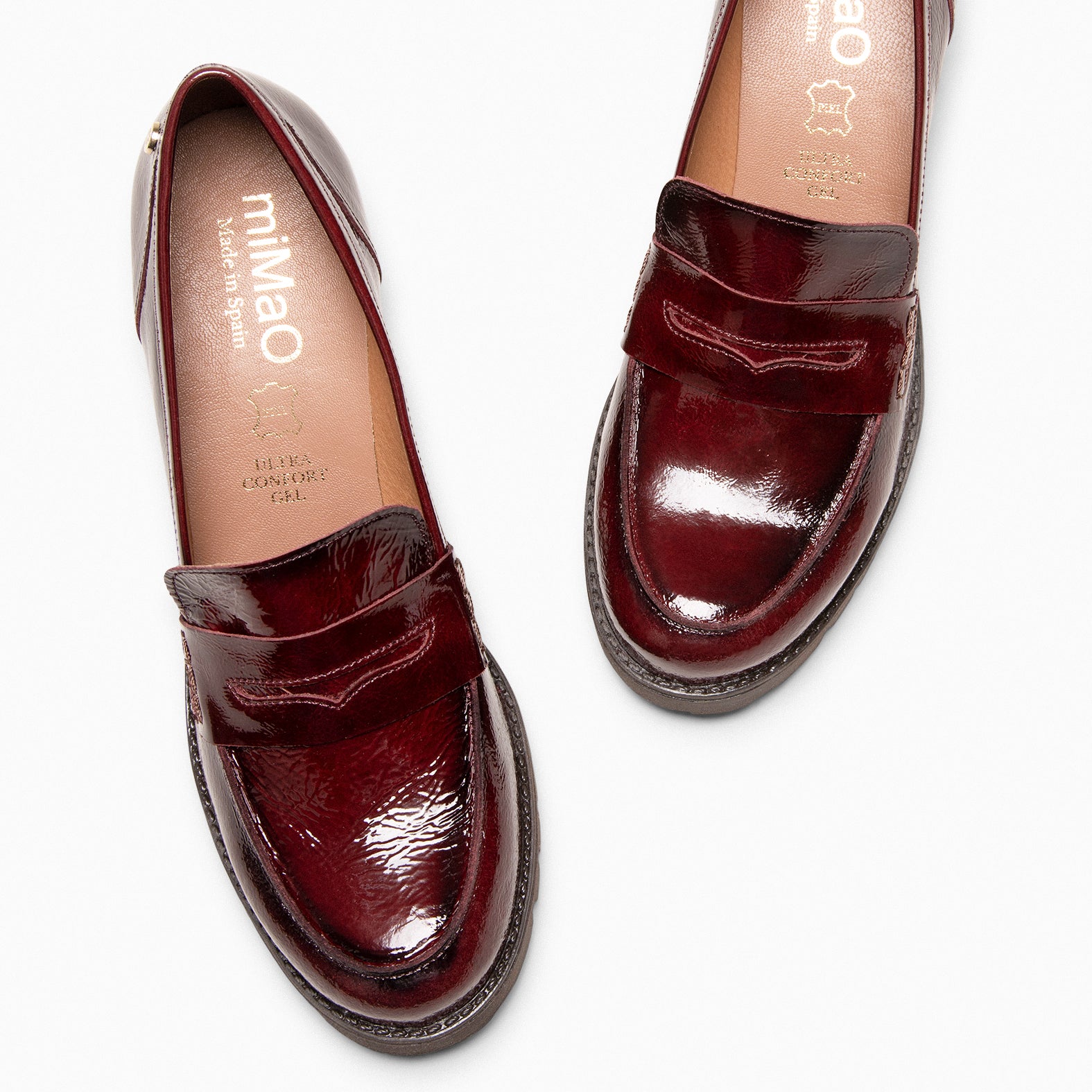 TREND S - Mocassin à talon en cuir vernis BORDEAUX