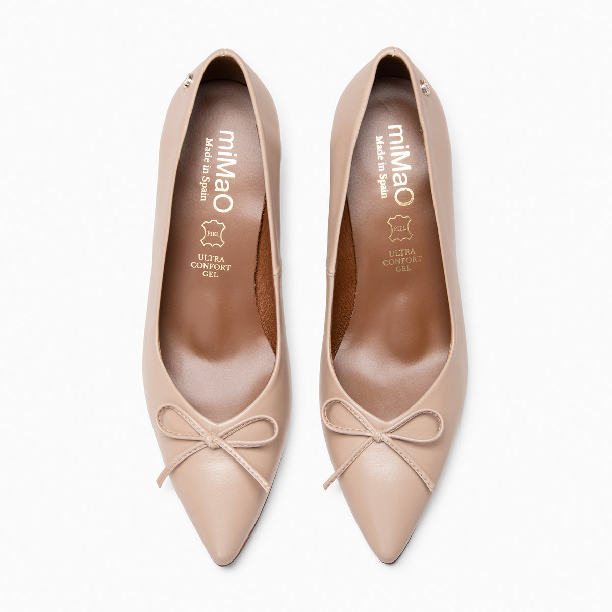 MONI - TAUPE Leren pumps met dunne hak en strik