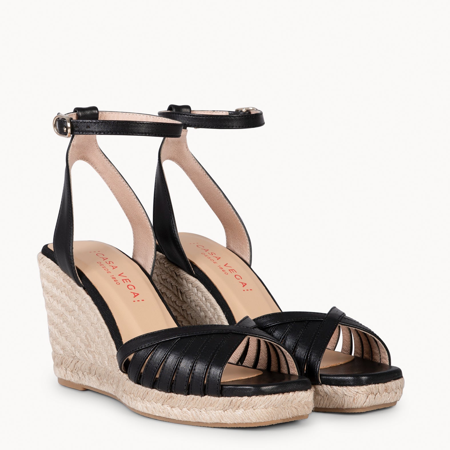 ISABEL - BLACK Wedge sandals with cross straps