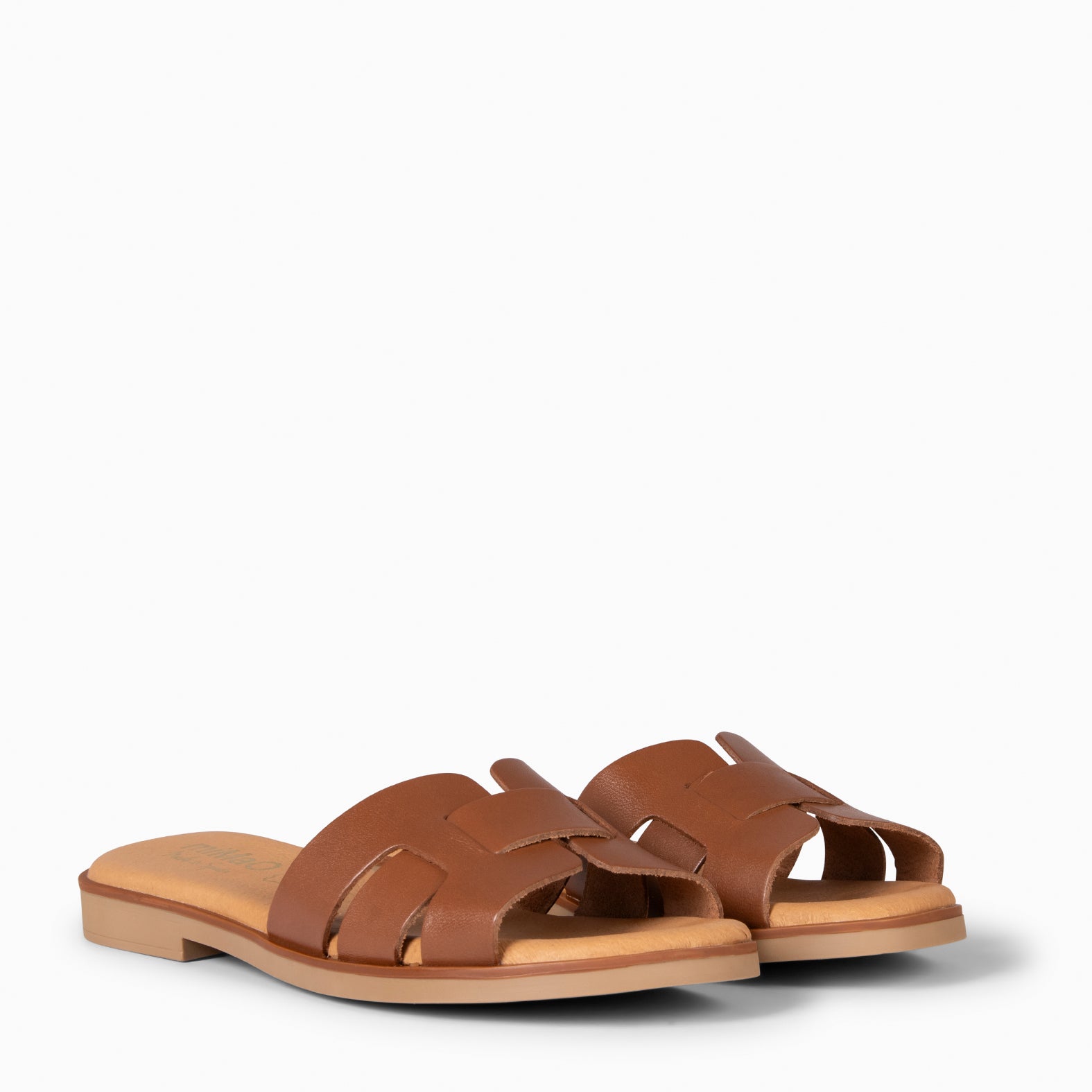 SIWA - Claquettes en cuir CAMEL