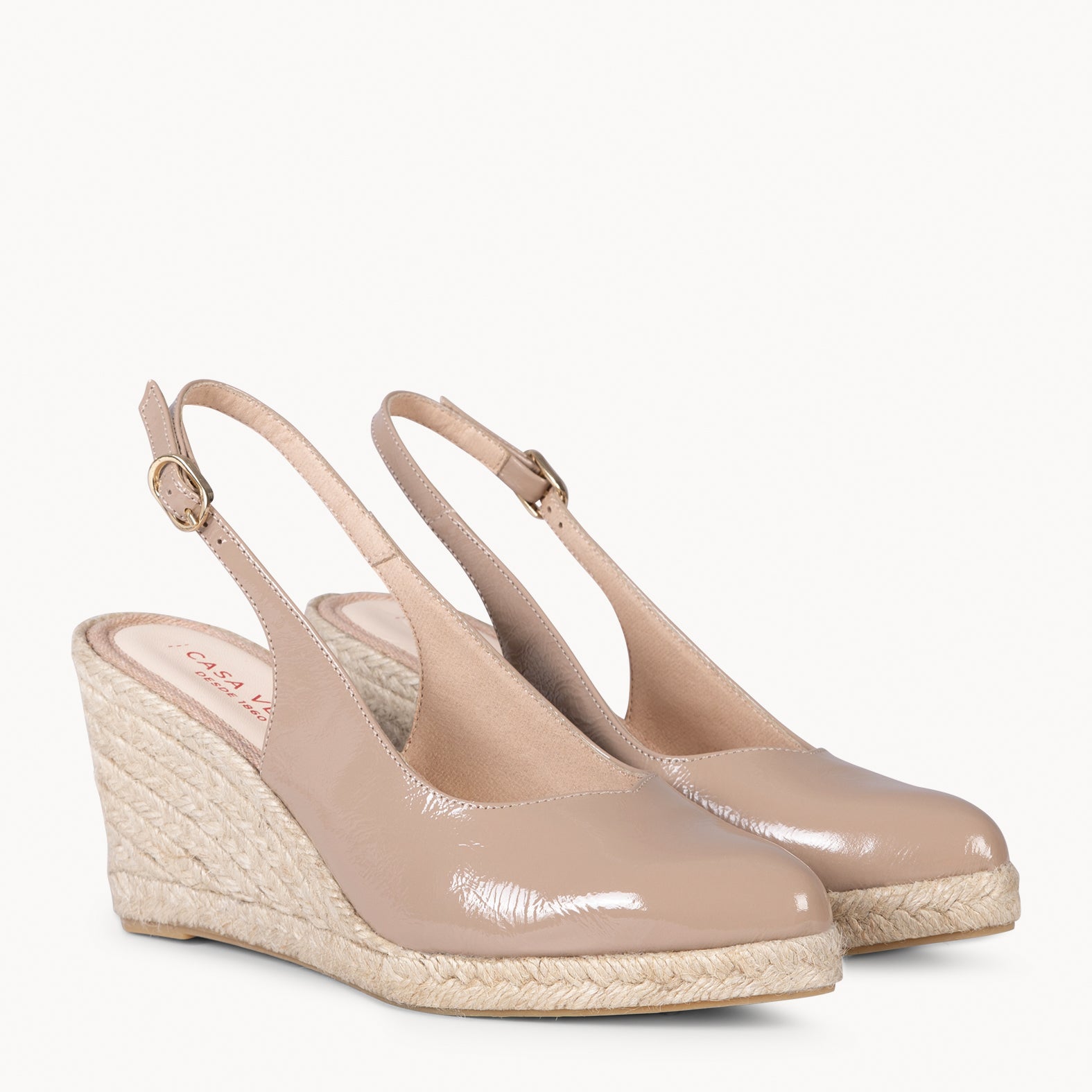 ALBA - NUDE leather wedge with polished jute