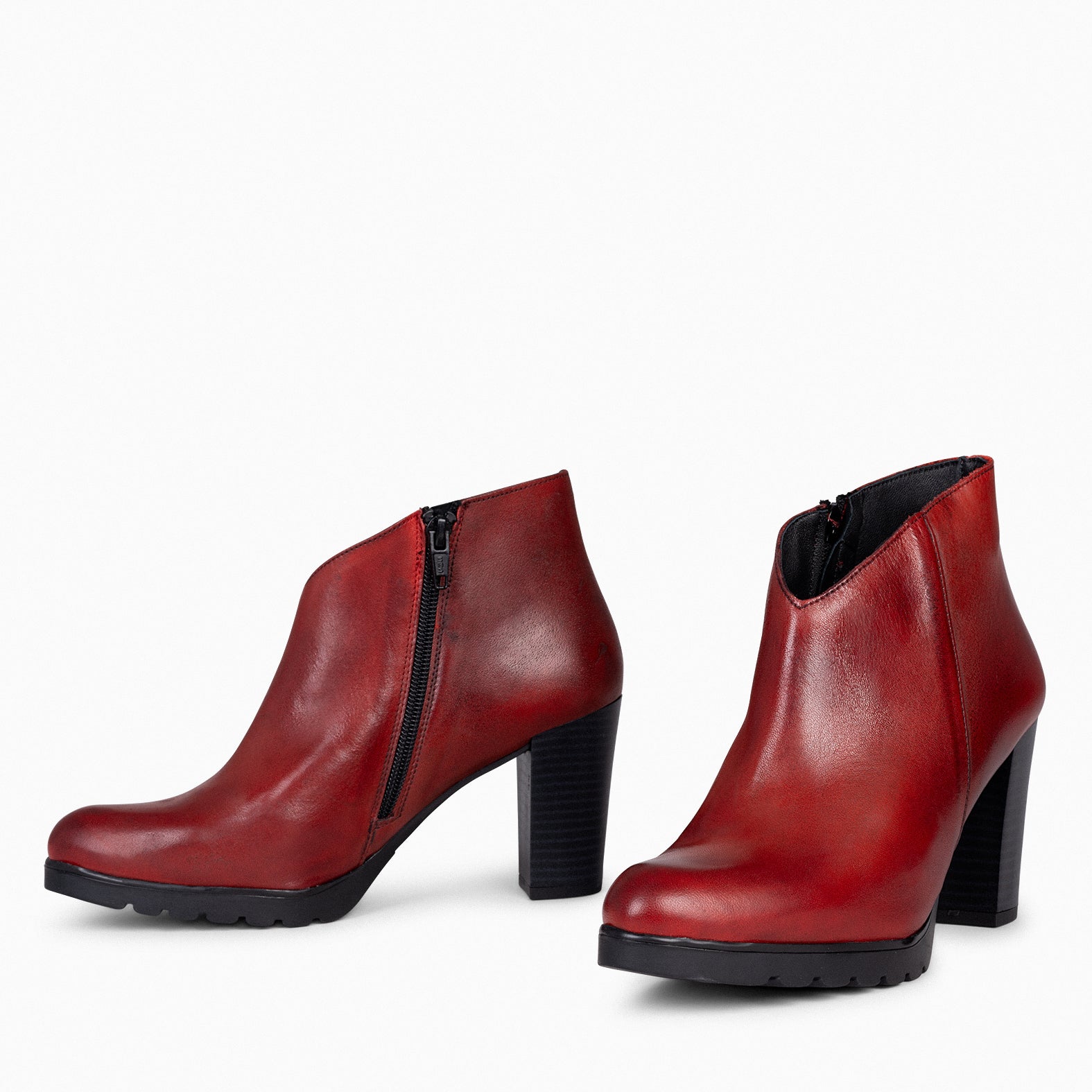 Burgundy block heel ankle clearance boots