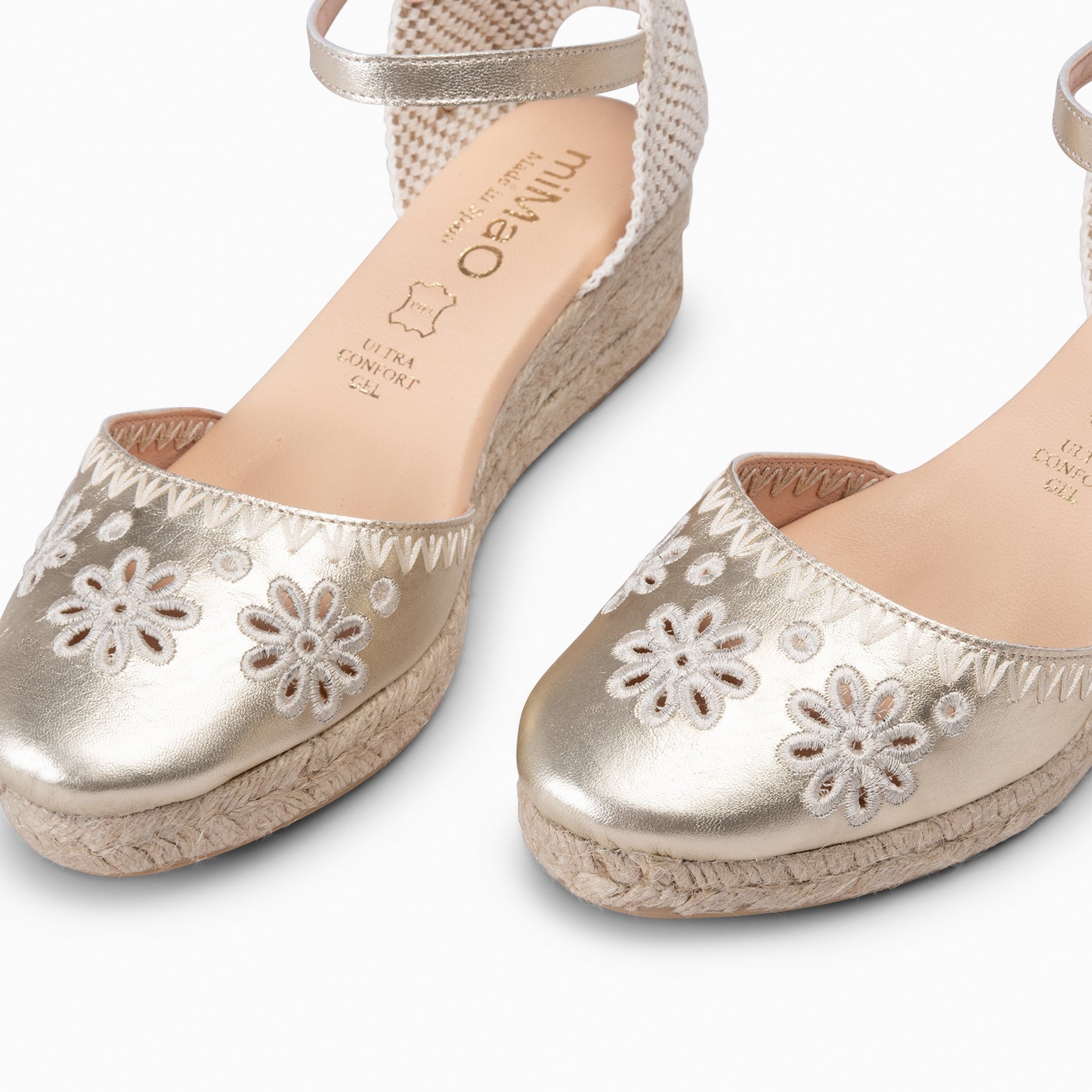 CASARES XS - Espadrilles en cuir brodé DORÉ