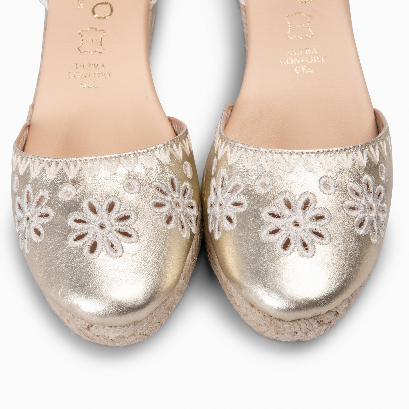 CASARES XS - Espadrilles en cuir brodé DORÉ