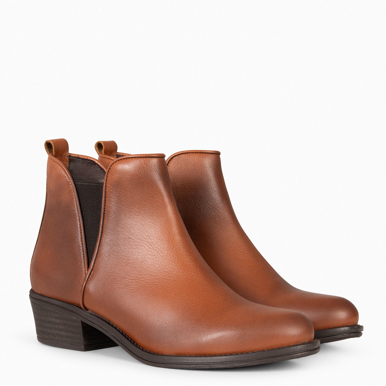 BASIC – Bottines à petit talon en cuir MARRON