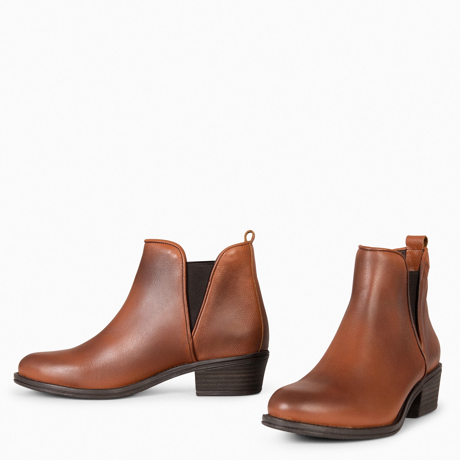 BASIC – Bottines à petit talon en cuir MARRON