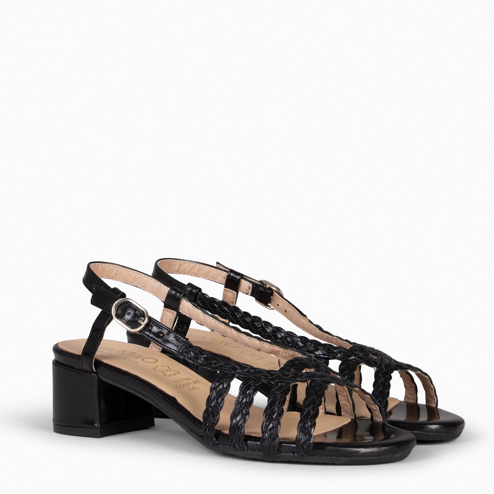 LINA – Slingbacks ouverts en cuir tressé NOIR