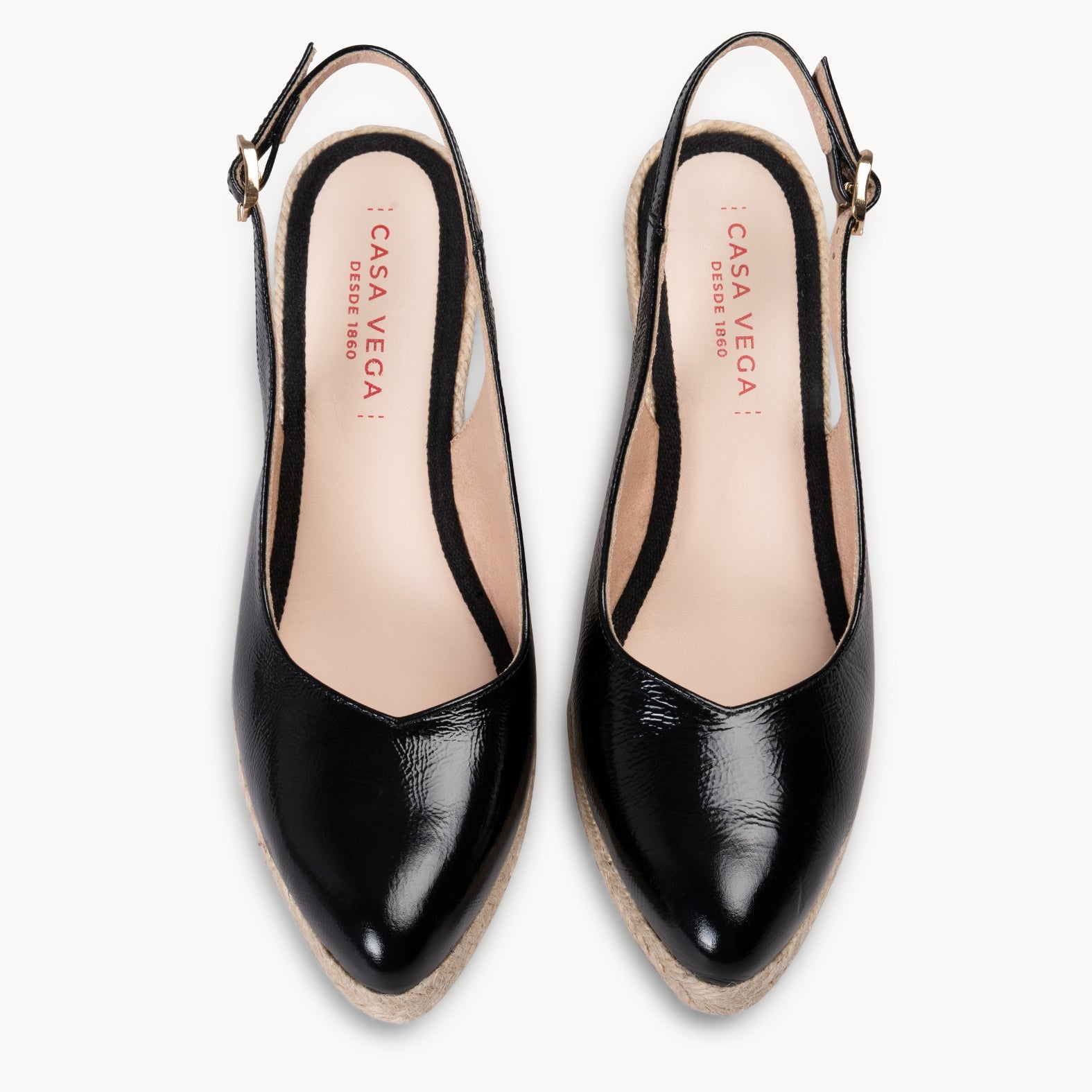 ALBA - BLACK leather wedge with polished jute